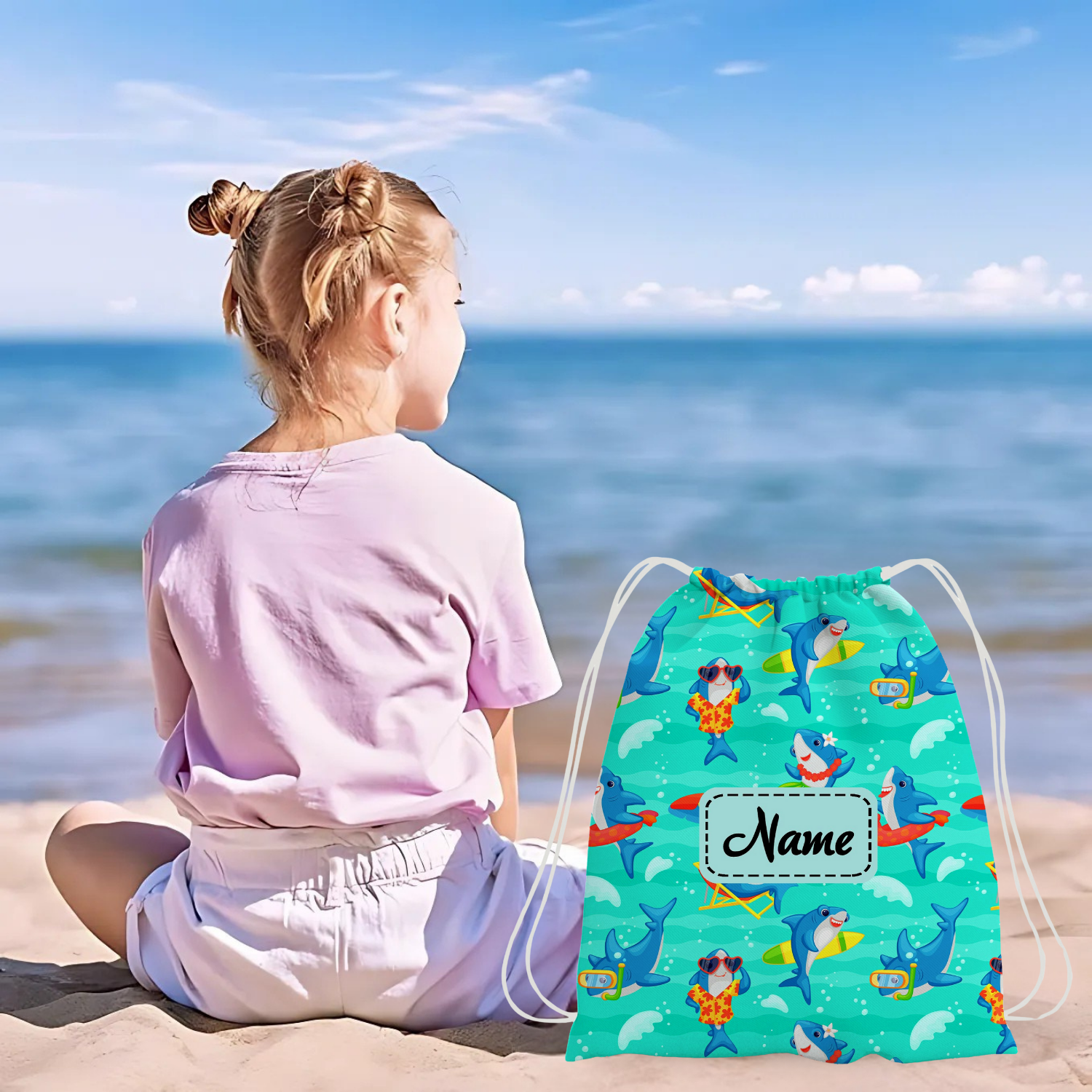 Baby of Mine Premium Waterproof Drawstring Backpack For Swimming Gym Yoga Tuition For 3-10 Years Girls And Boys - Cool Shark Print