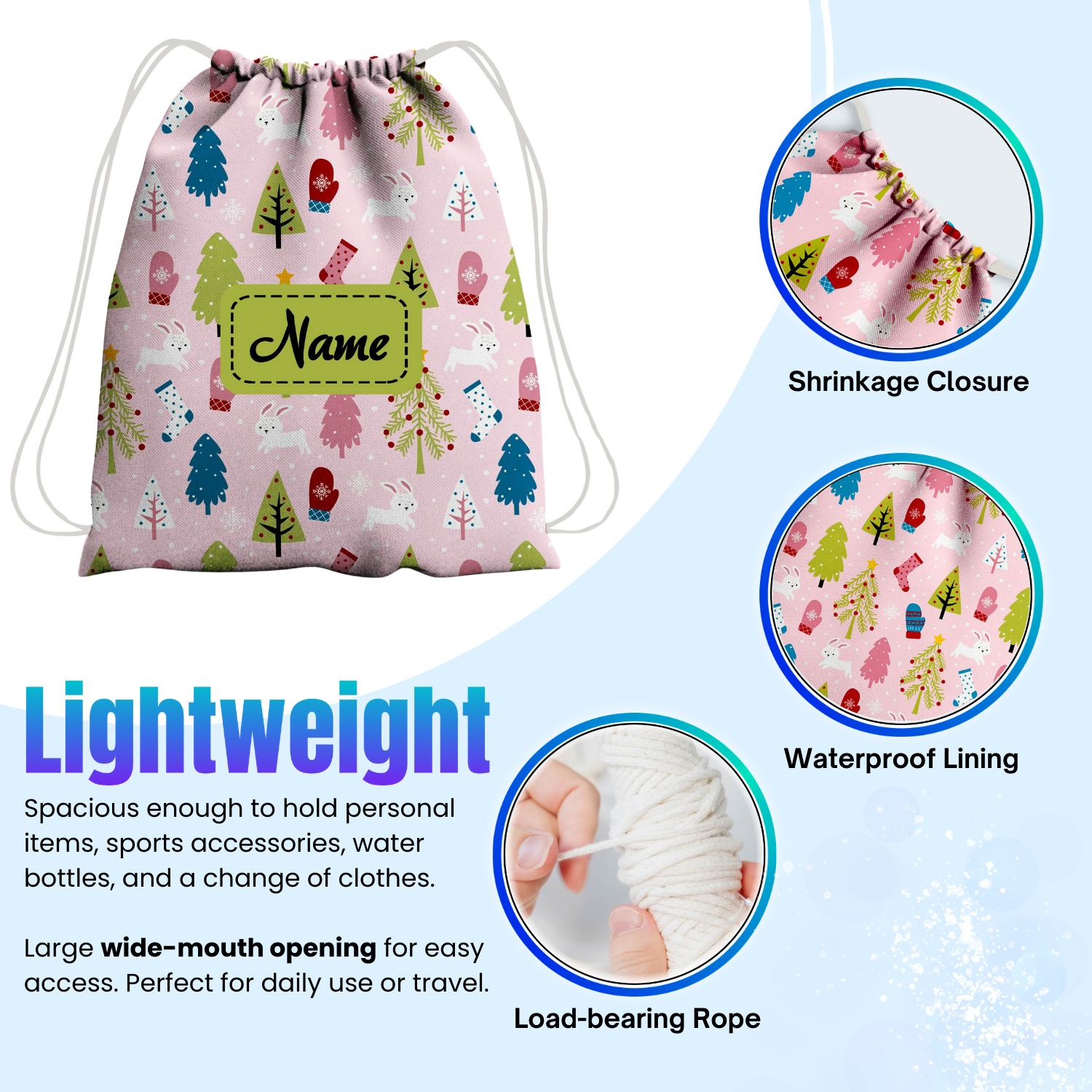 Baby of Mine Premium Waterproof Drawstring Backpack For Swimming Gym Yoga Tuition For 3-10 Years Girls And Boys -  Christmas Print