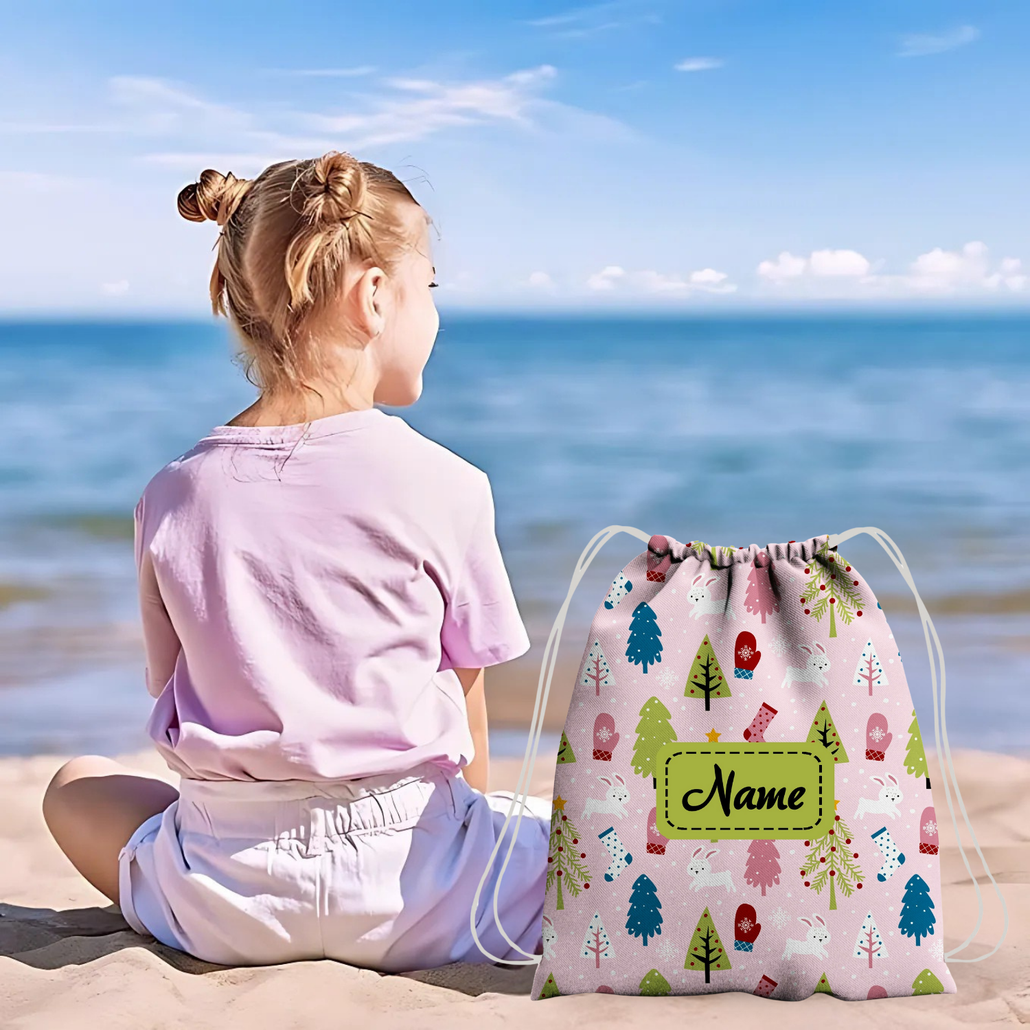 Baby of Mine Premium Waterproof Drawstring Backpack For Swimming Gym Yoga Tuition For 3-10 Years Girls And Boys -  Christmas Print