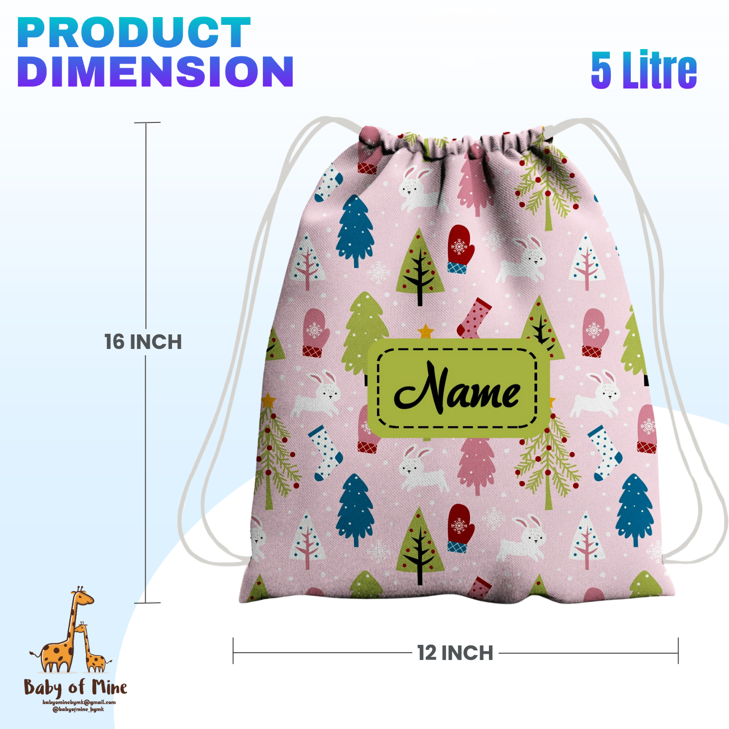 Baby of Mine Premium Waterproof Drawstring Backpack For Swimming Gym Yoga Tuition For 3-10 Years Girls And Boys -  Christmas Print