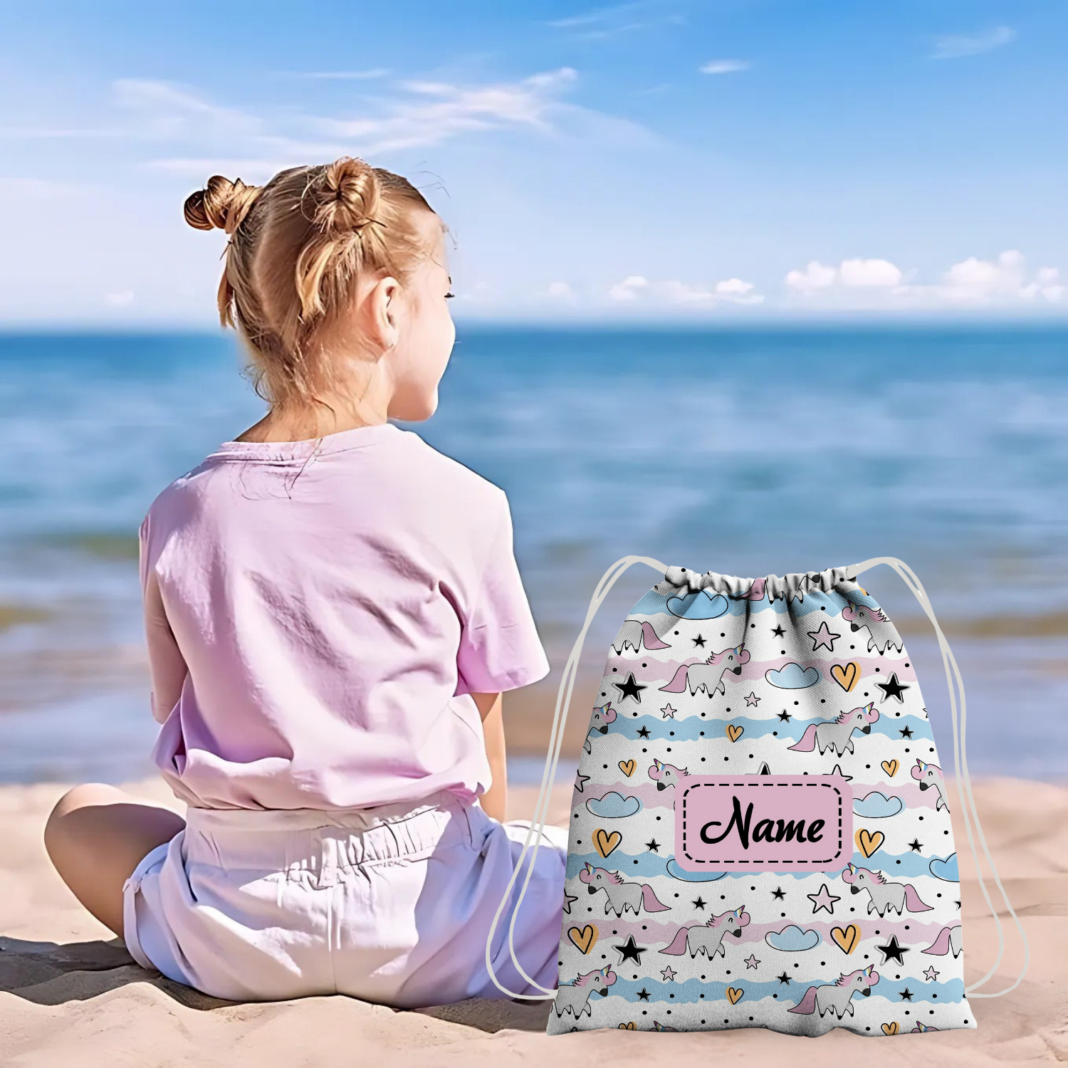 Baby of Mine Premium Waterproof Drawstring Backpack For Swimming Gym Yoga Tuition For 3-10 Years Girls And Boys - Unicorn Star Print