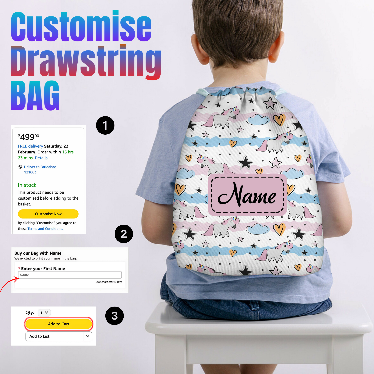 Baby of Mine Premium Waterproof Drawstring Backpack For Swimming Gym Yoga Tuition For 3-10 Years Girls And Boys - Unicorn Star Print