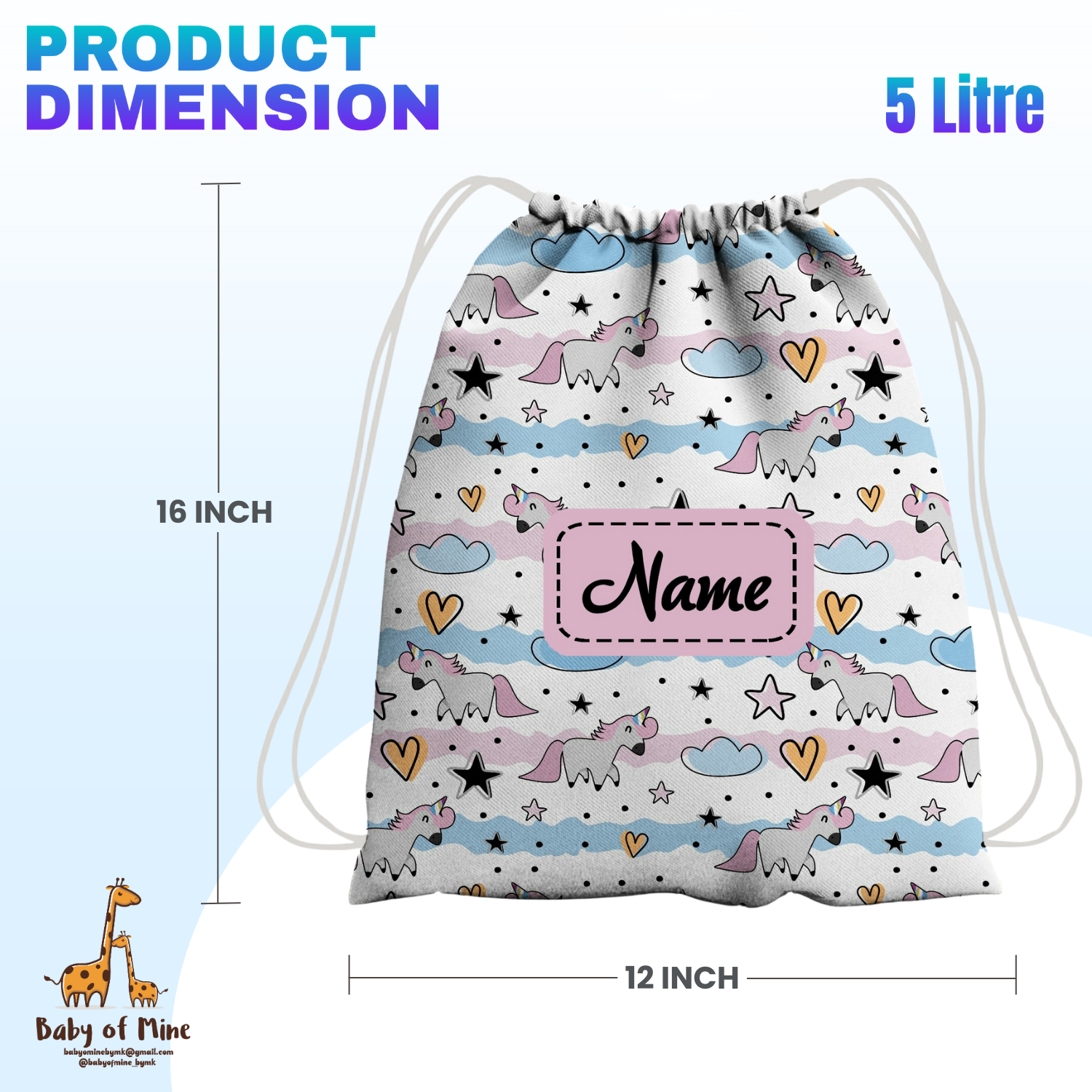 Baby of Mine Premium Waterproof Drawstring Backpack For Swimming Gym Yoga Tuition For 3-10 Years Girls And Boys - Unicorn Star Print