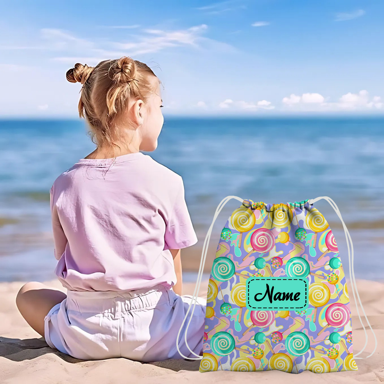 Baby of Mine Premium Waterproof Drawstring Backpack For Swimming Gym Yoga Tuition For 3-10 Years Girls And Boys - Colourful Candy Print