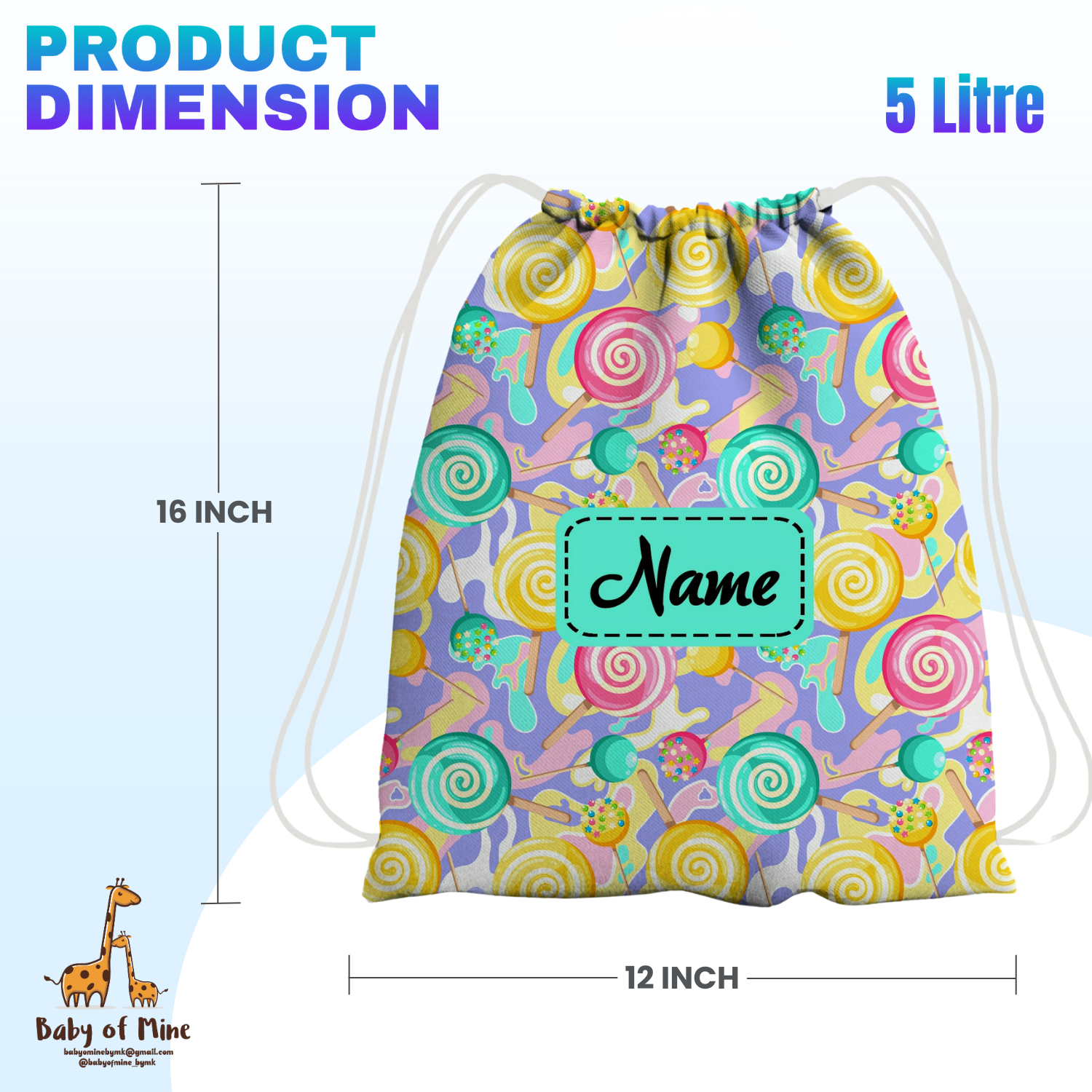 Baby of Mine Premium Waterproof Drawstring Backpack For Swimming Gym Yoga Tuition For 3-10 Years Girls And Boys - Colourful Candy Print