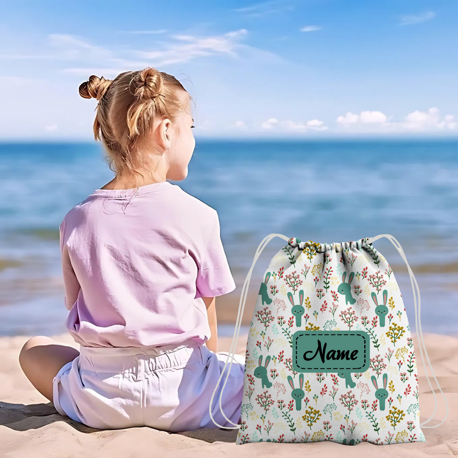 Baby of Mine Premium Waterproof Drawstring Backpack For Swimming Gym Yoga Tuition For 3-10 Years Girls And Boys - Rabbit Garden Print