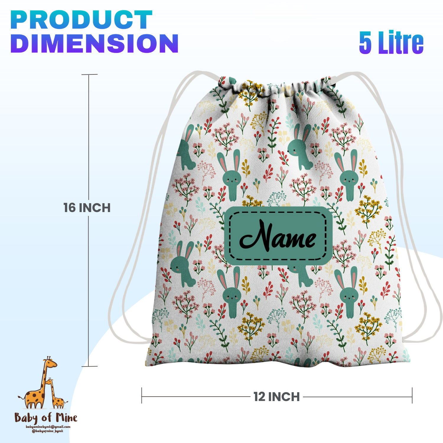 Baby of Mine Premium Waterproof Drawstring Backpack For Swimming Gym Yoga Tuition For 3-10 Years Girls And Boys - Rabbit Garden Print
