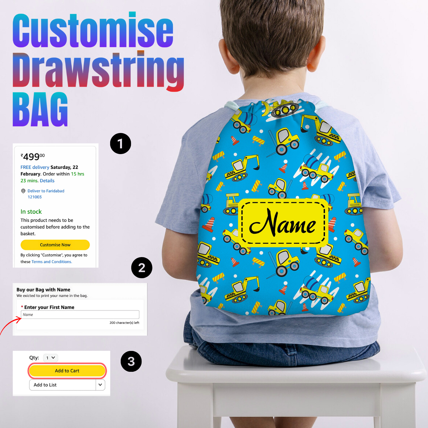 Earth Mover Waterproof Drawstring Bag For Swimming Gym Yoga Tuition For 3-10 Yrs Girls/Boys