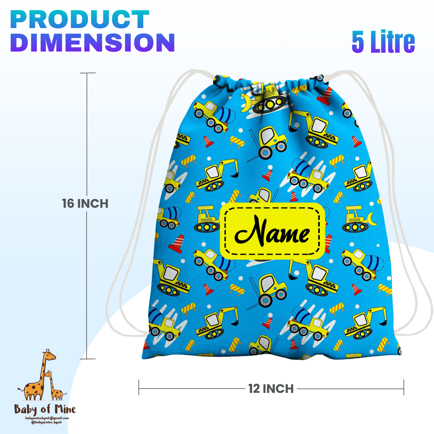 Earth Mover Waterproof Drawstring Bag For Swimming Gym Yoga Tuition For 3-10 Yrs Girls/Boys
