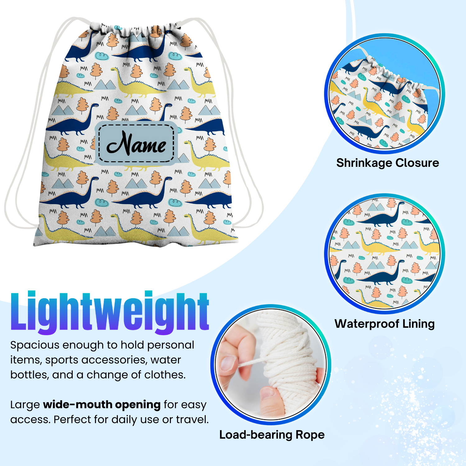 Baby of Mine Premium Waterproof Drawstring Backpack For Swimming Gym Yoga Tuition For 3-10 Years Girls And Boys - Jurassic Park Print