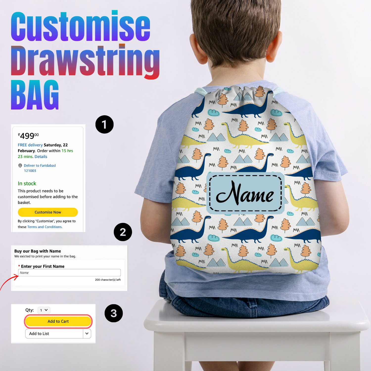 Baby of Mine Premium Waterproof Drawstring Backpack For Swimming Gym Yoga Tuition For 3-10 Years Girls And Boys - Jurassic Park Print