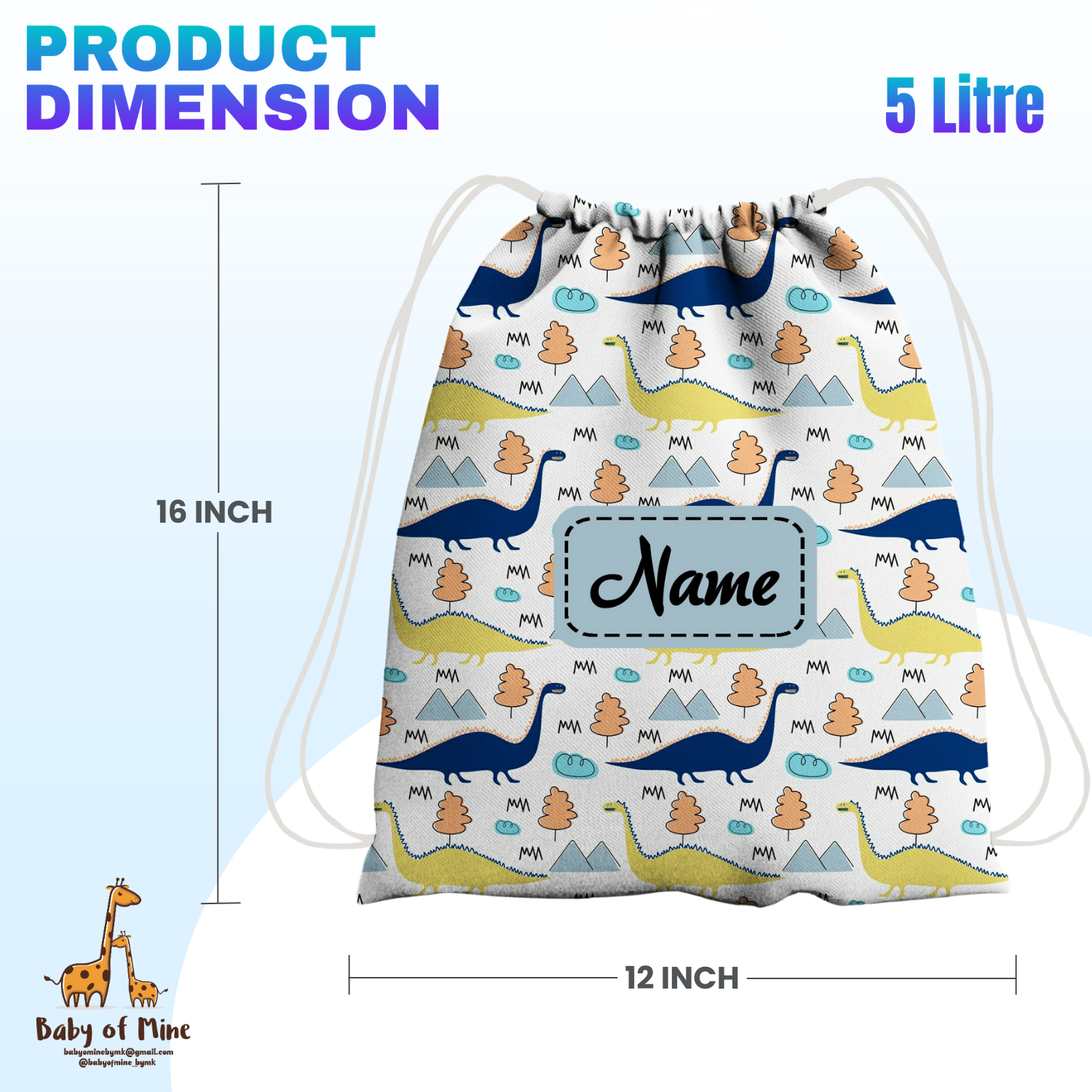 Baby of Mine Premium Waterproof Drawstring Backpack For Swimming Gym Yoga Tuition For 3-10 Years Girls And Boys - Jurassic Park Print