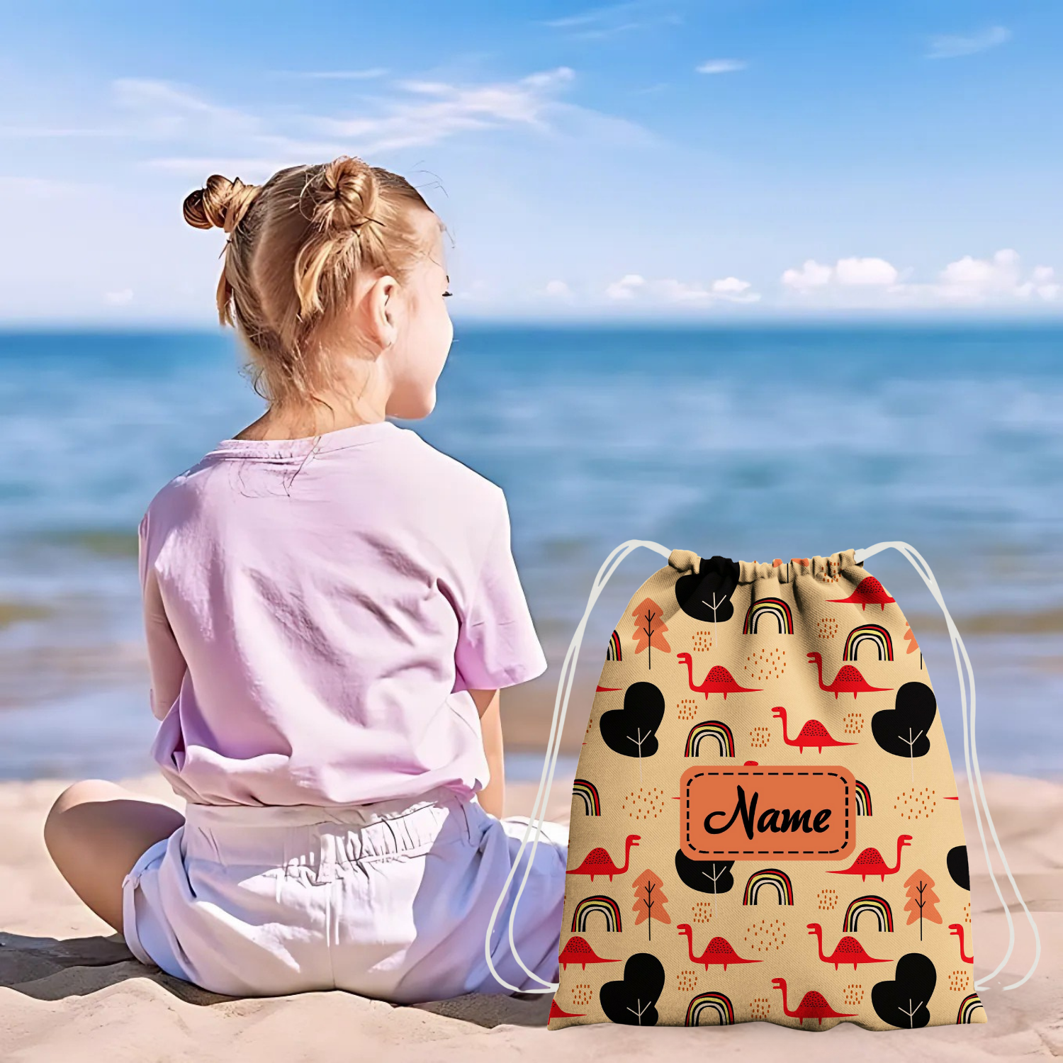 Baby of Mine Premium Waterproof Drawstring Backpack For Swimming Gym Yoga Tuition For 3-10 Years Girls And Boys - Dinosaur City Print