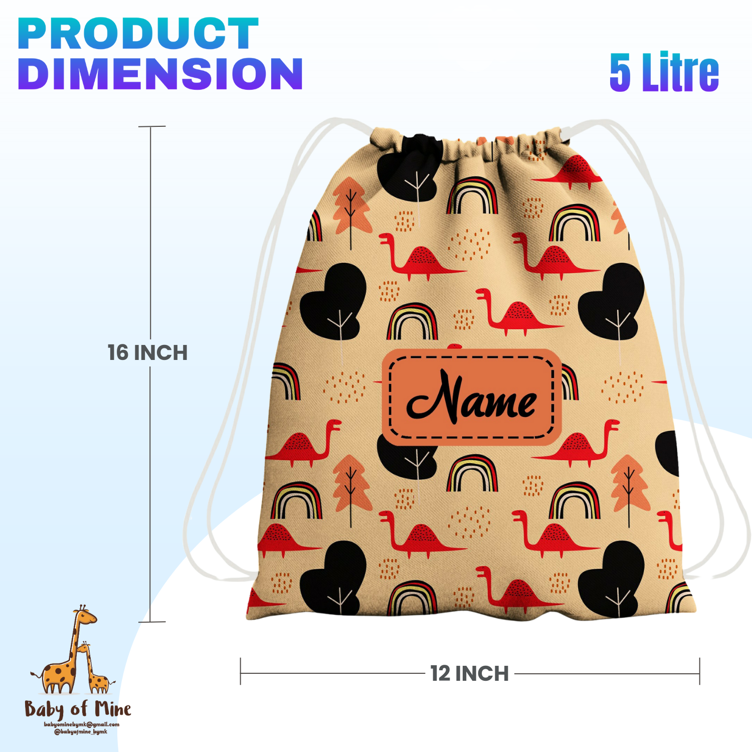 Baby of Mine Premium Waterproof Drawstring Backpack For Swimming Gym Yoga Tuition For 3-10 Years Girls And Boys - Dinosaur City Print