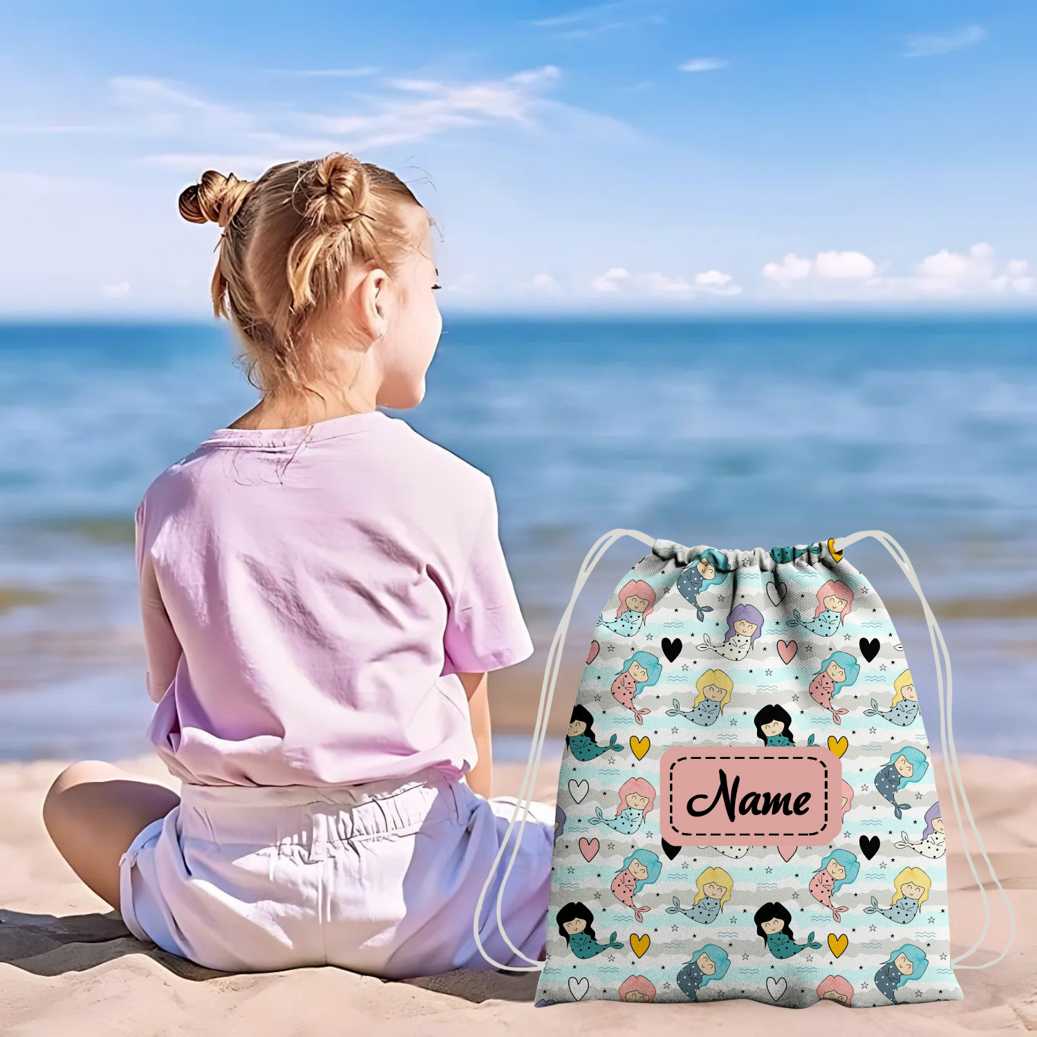 Baby of Mine Premium Waterproof Drawstring Backpack For Swimming Gym Yoga Tuition For 3-10 Years Girls And Boys - Mermaid Print