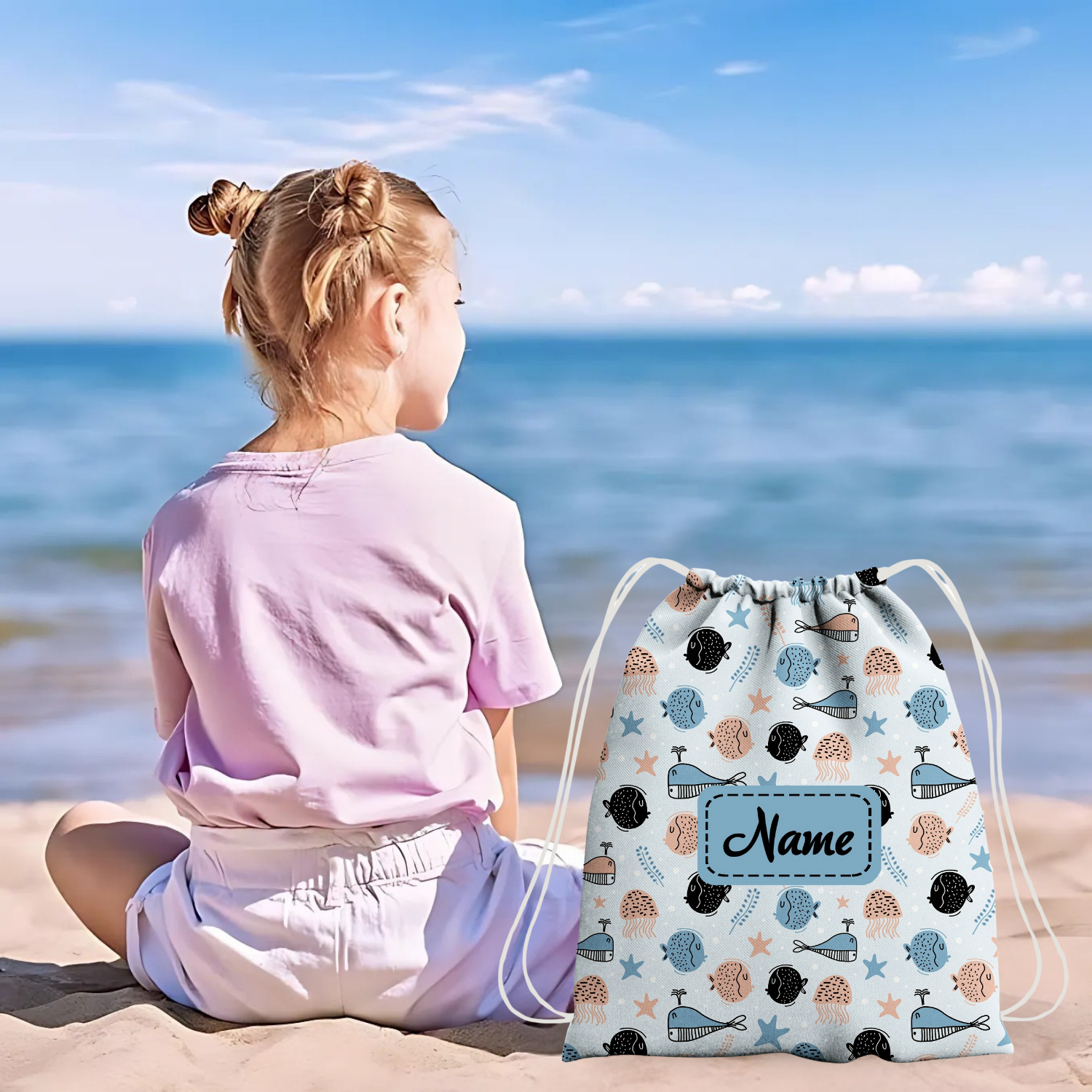 Baby of Mine Premium Waterproof Drawstring Backpack For Swimming Gym Yoga Tuition For 3-10 Years Girls And Boys - Sea Life Print