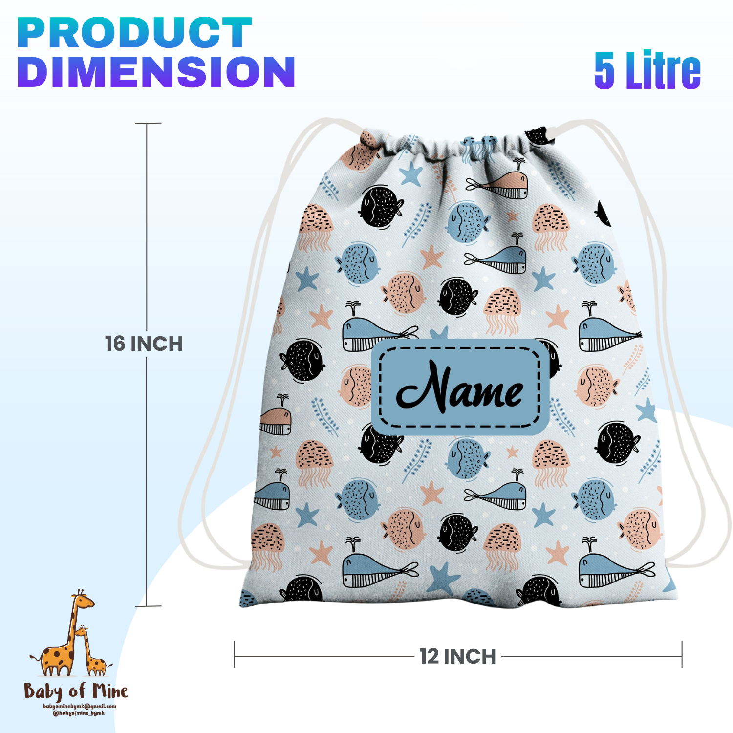 Baby of Mine Premium Waterproof Drawstring Backpack For Swimming Gym Yoga Tuition For 3-10 Years Girls And Boys - Sea Life Print
