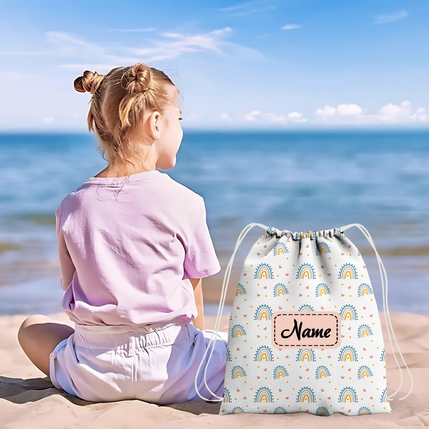 Baby of Mine Premium Waterproof Drawstring Backpack For Swimming Gym Yoga Tuition For 3-10 Years Girls And Boys - Rainbow Print