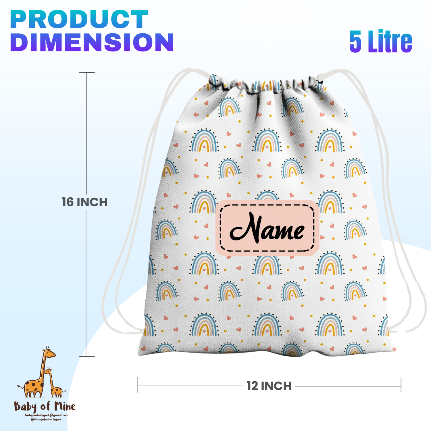 Baby of Mine Premium Waterproof Drawstring Backpack For Swimming Gym Yoga Tuition For 3-10 Years Girls And Boys - Rainbow Print