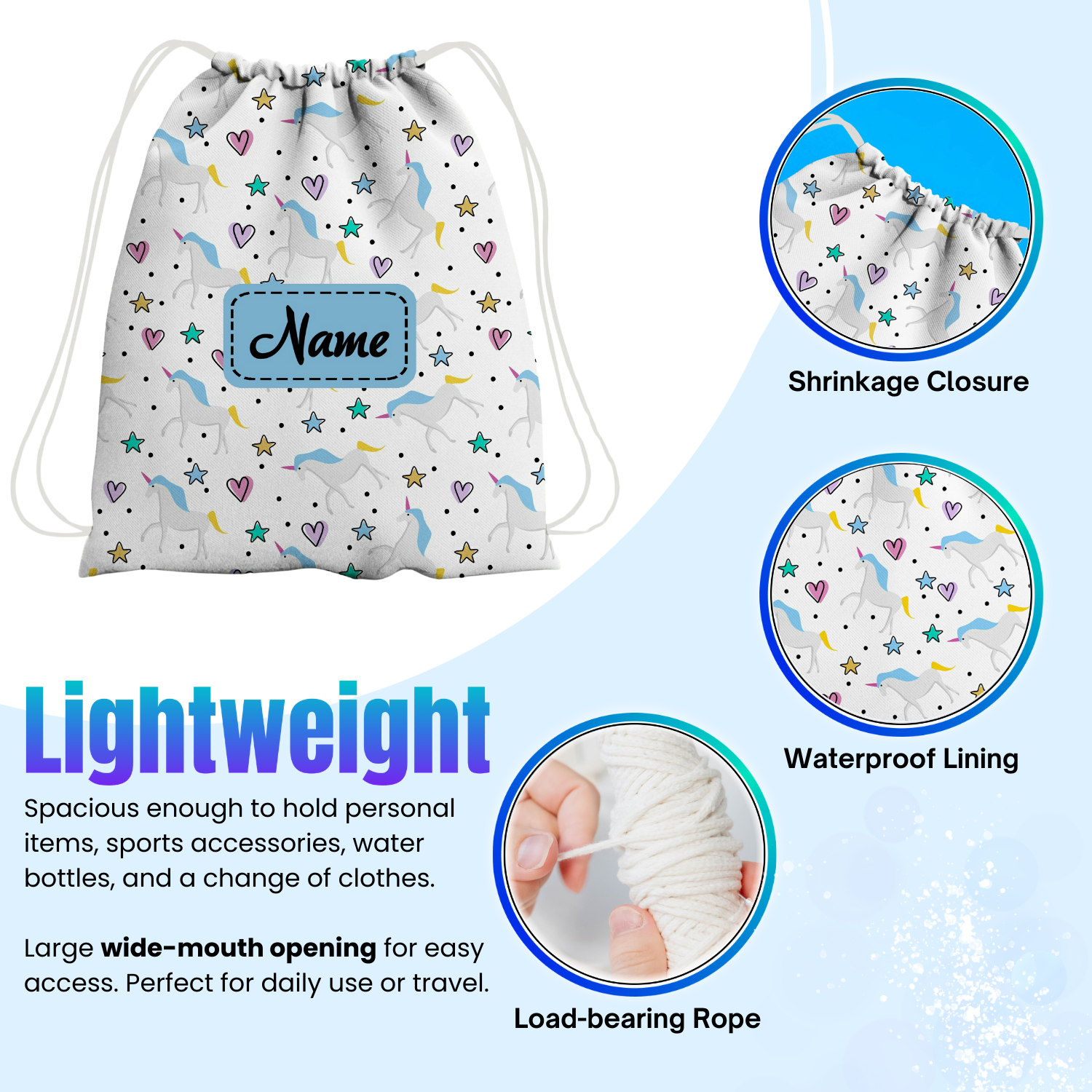 Baby of Mine Premium Waterproof Drawstring Backpack For Swimming Gym Yoga Tuition For 3-10 Years Girls And Boys - Unicorn Heart Print
