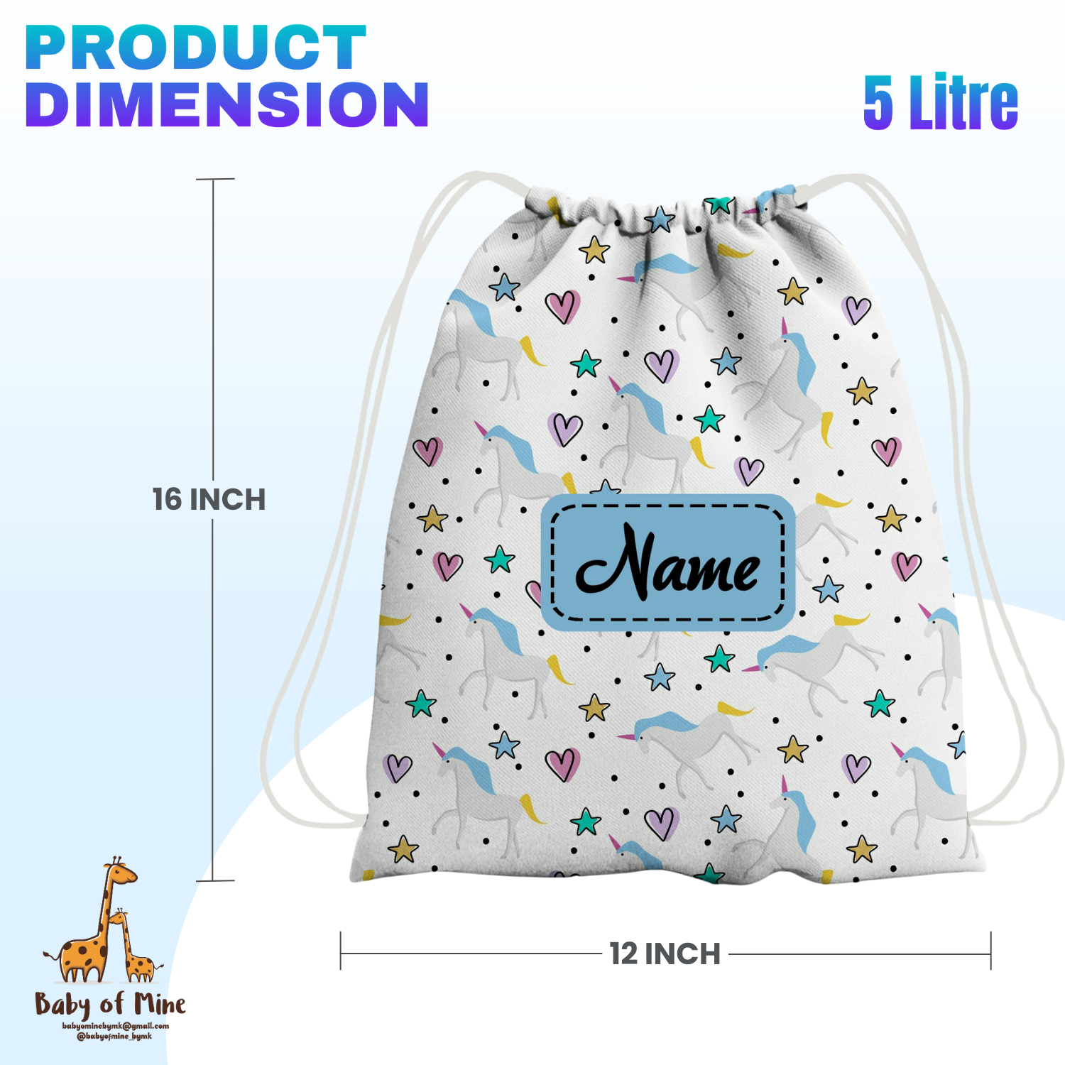 Baby of Mine Premium Waterproof Drawstring Backpack For Swimming Gym Yoga Tuition For 3-10 Years Girls And Boys - Unicorn Heart Print
