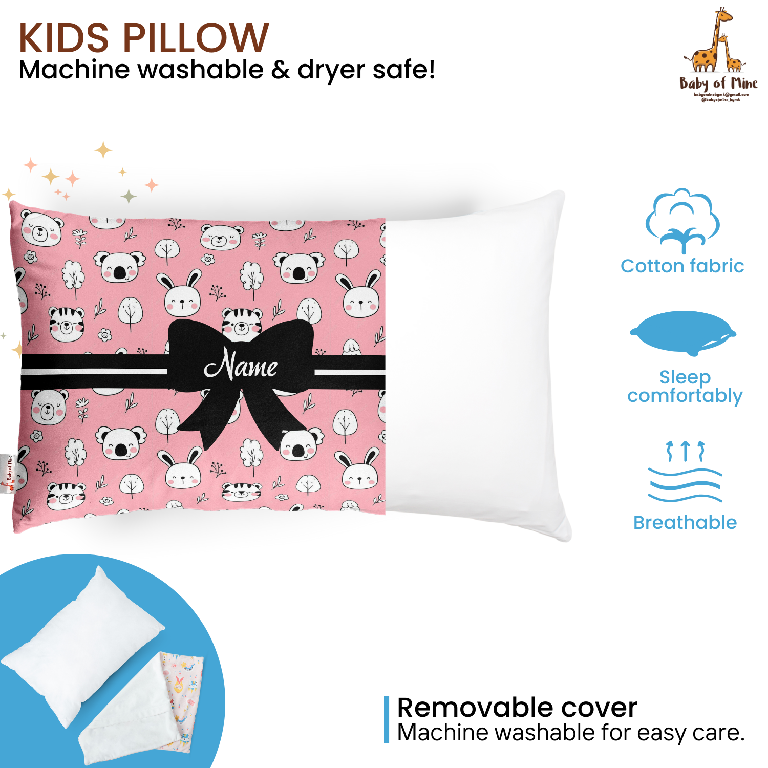 Baby of Mine Premium Baby Infant Pillow for Kids Age 1 Year To 5 Years - Imported Super Soft Fabric - Animal Face Print