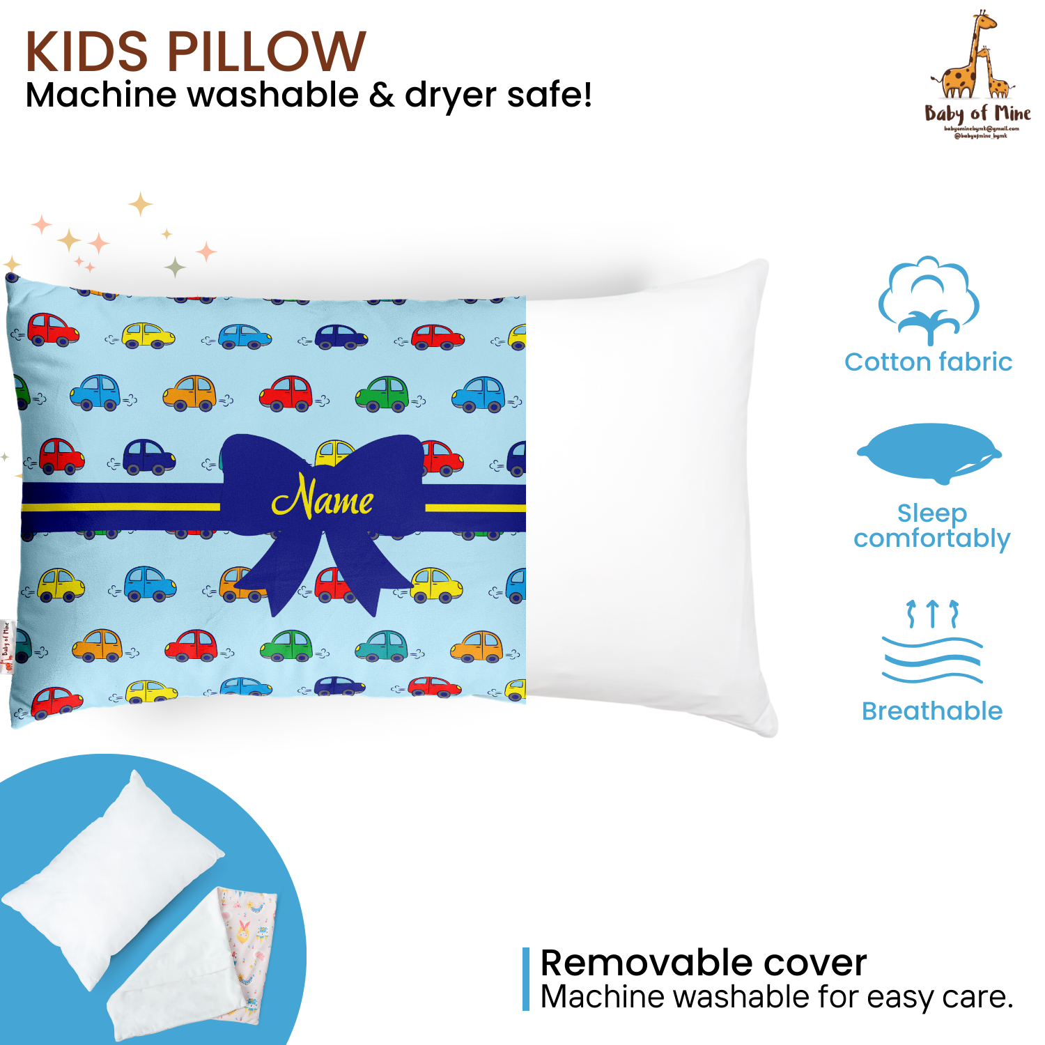 Baby of Mine Premium Baby Infant Pillow for Kids Age 1 Year To 5 Years - Imported Super Soft Fabric - Colourfull Cars Print