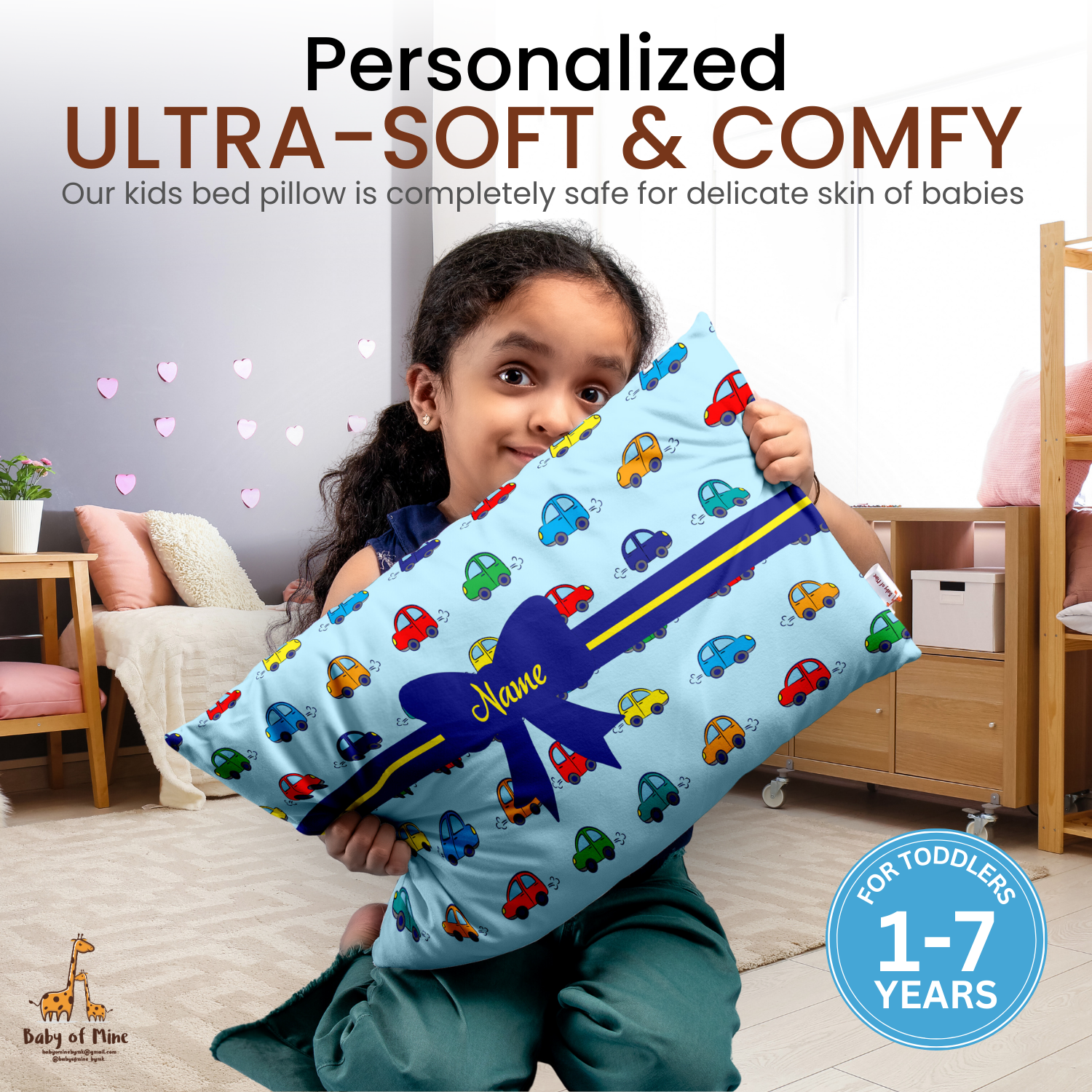Baby of Mine Premium Baby Infant Pillow for Kids Age 1 Year To 5 Years - Imported Super Soft Fabric - Colourfull Cars Print