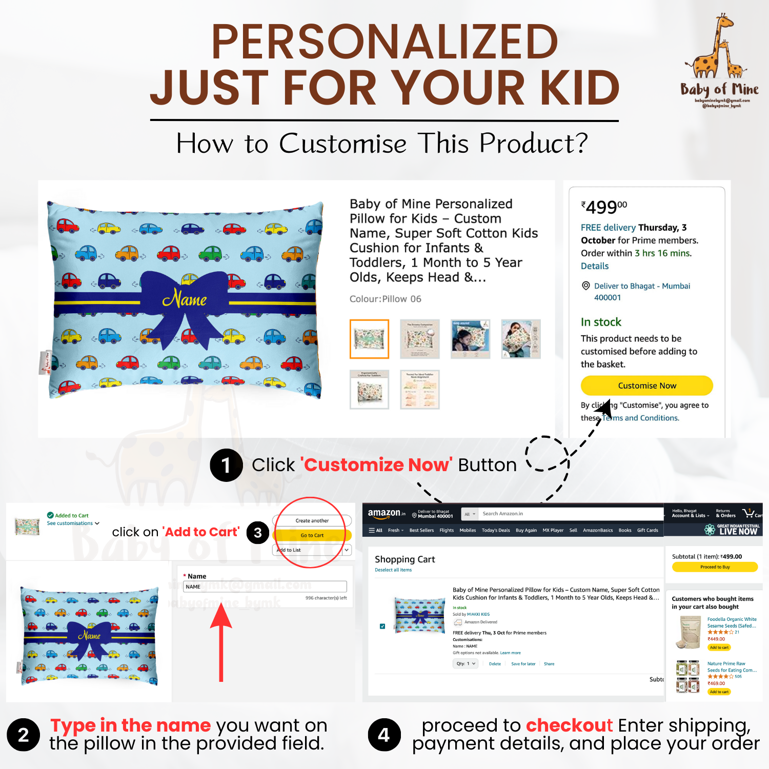 Baby of Mine Premium Baby Infant Pillow for Kids Age 1 Year To 5 Years - Imported Super Soft Fabric - Colourfull Cars Print