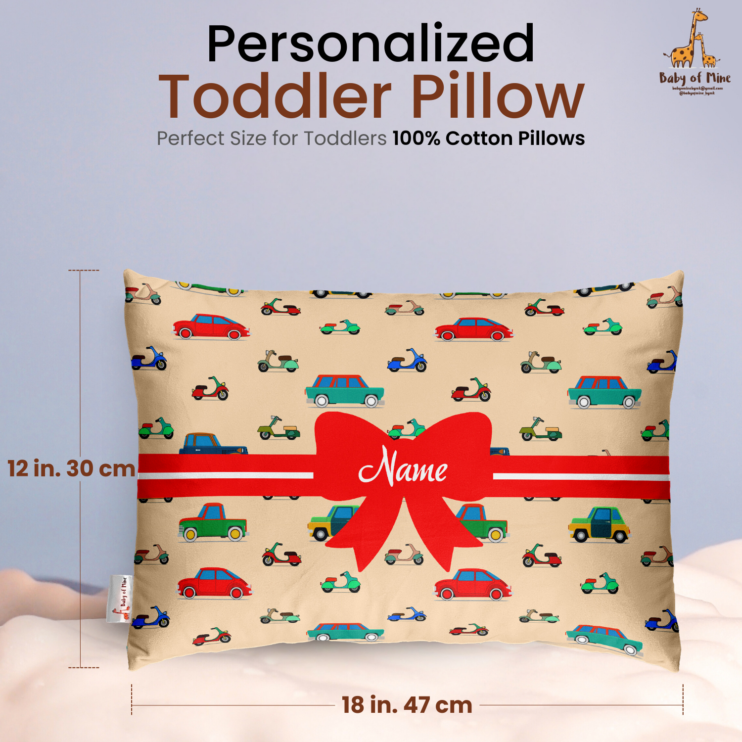 Baby of Mine Premium Baby Infant Pillow for Kids Age 1 Year To 5 Years - Imported Super Soft Fabric - Vintage Cars Print