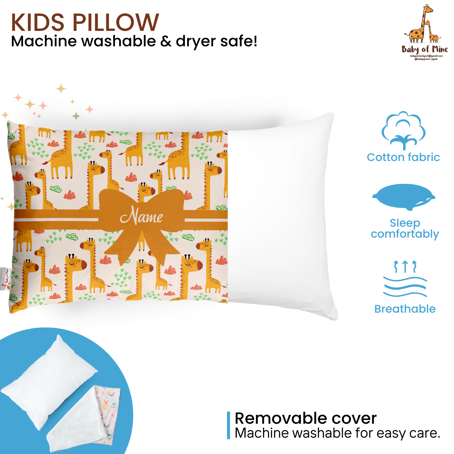 Baby of Mine Premium Baby Infant Pillow for Kids Age 1 Year To 5 Years - Imported Super Soft Fabric - Giraffe Print