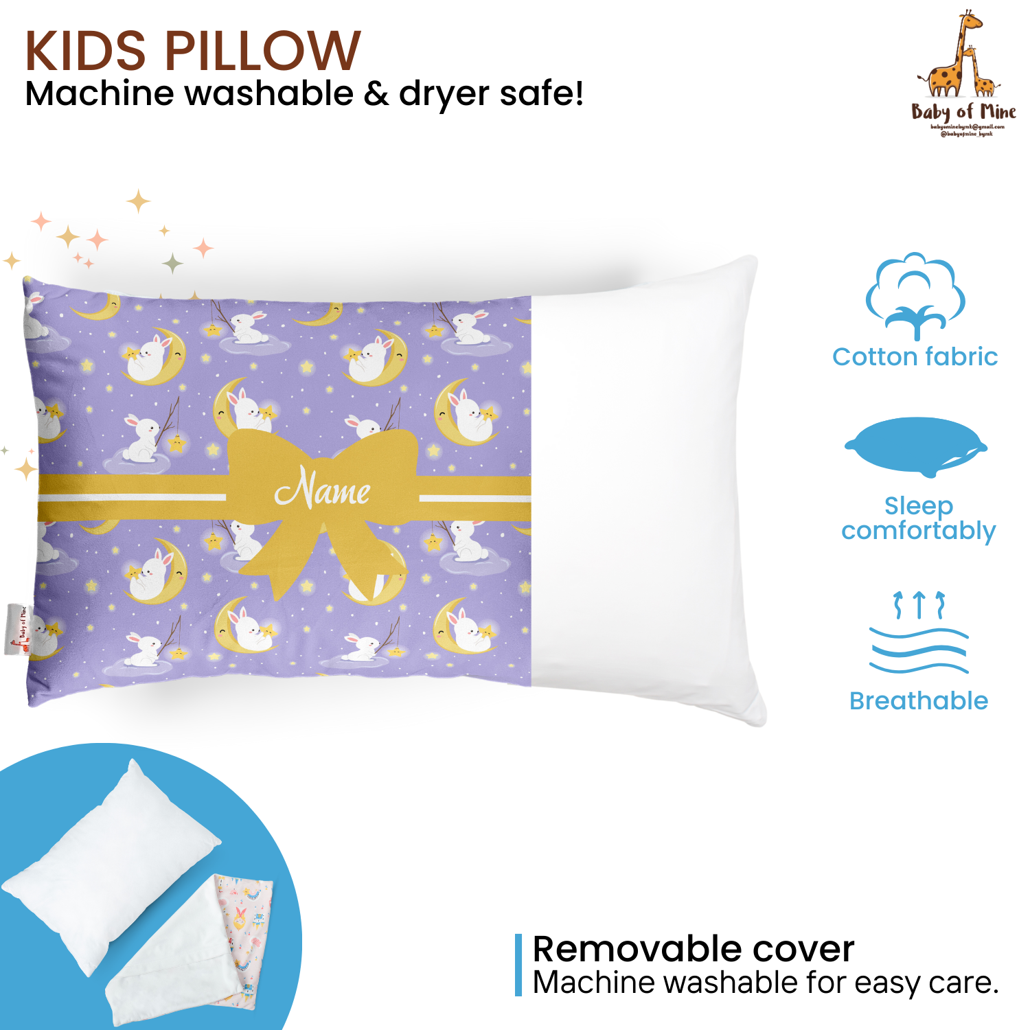 Baby of Mine Premium Baby Infant Pillow for Kids Age 1 Year To 5 Years - Imported Super Soft Fabric - Sky Rabbit Print