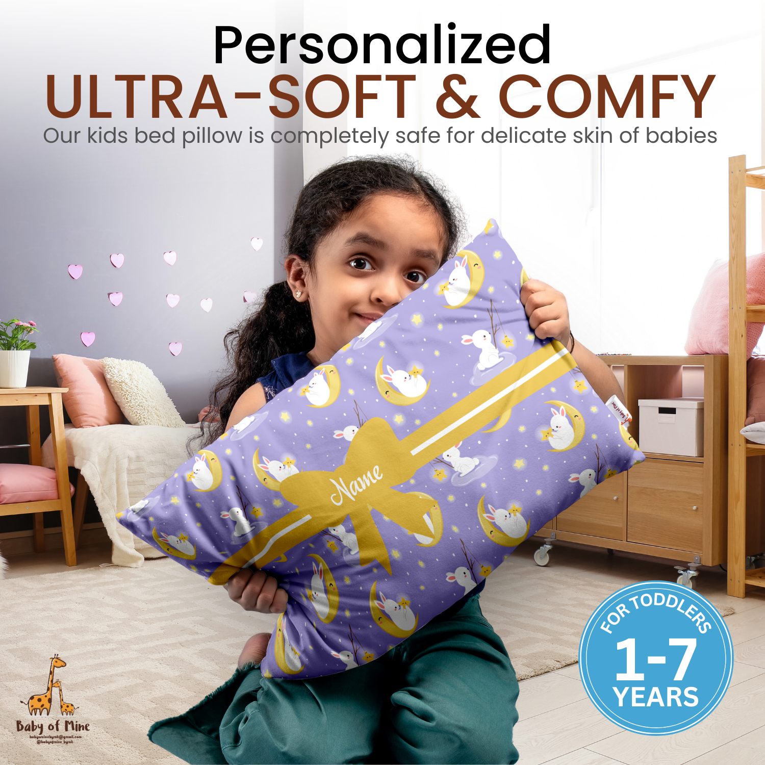 Baby of Mine Premium Baby Infant Pillow for Kids Age 1 Year To 5 Years - Imported Super Soft Fabric - Sky Rabbit Print