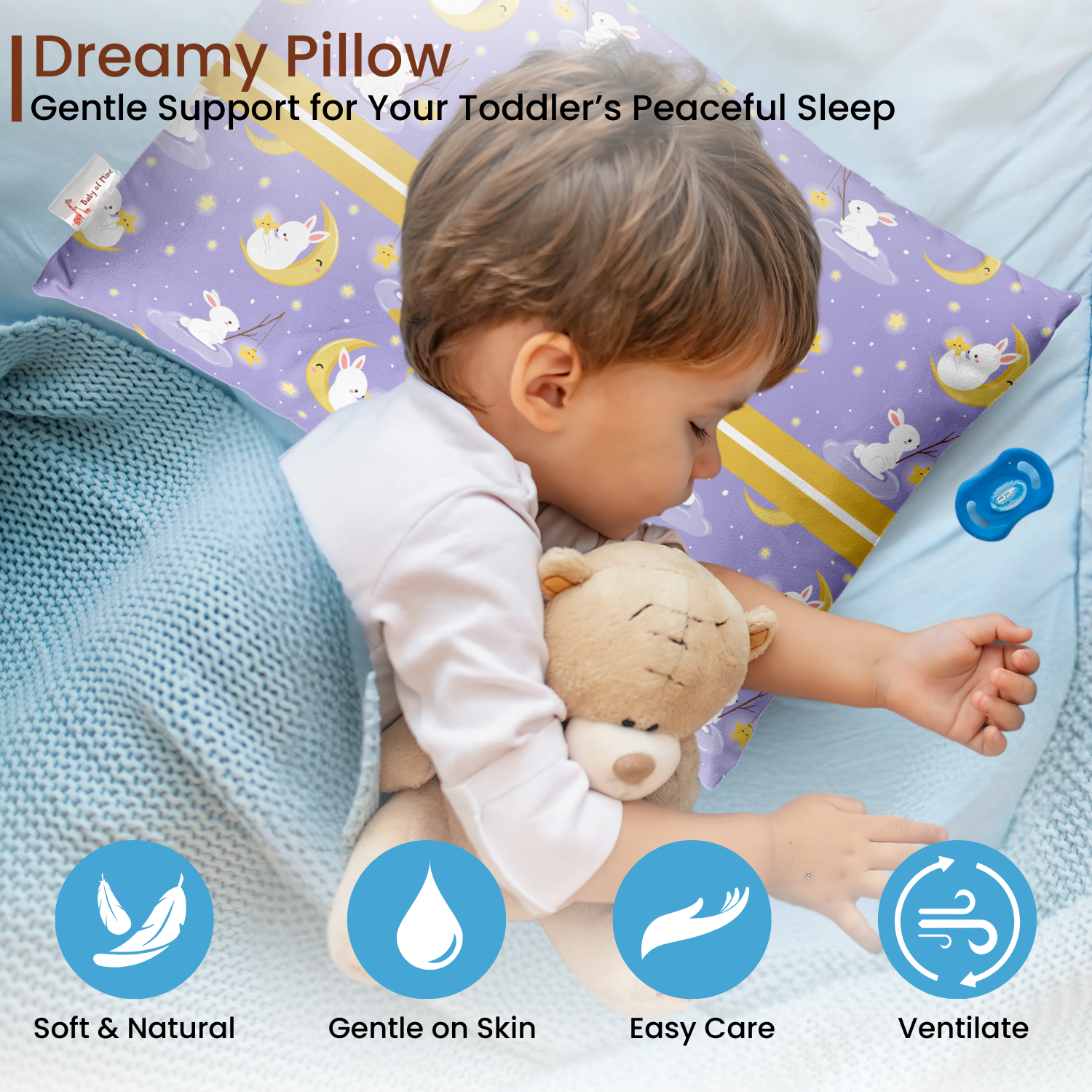 Baby of Mine Premium Baby Infant Pillow for Kids Age 1 Year To 5 Years - Imported Super Soft Fabric - Sky Rabbit Print