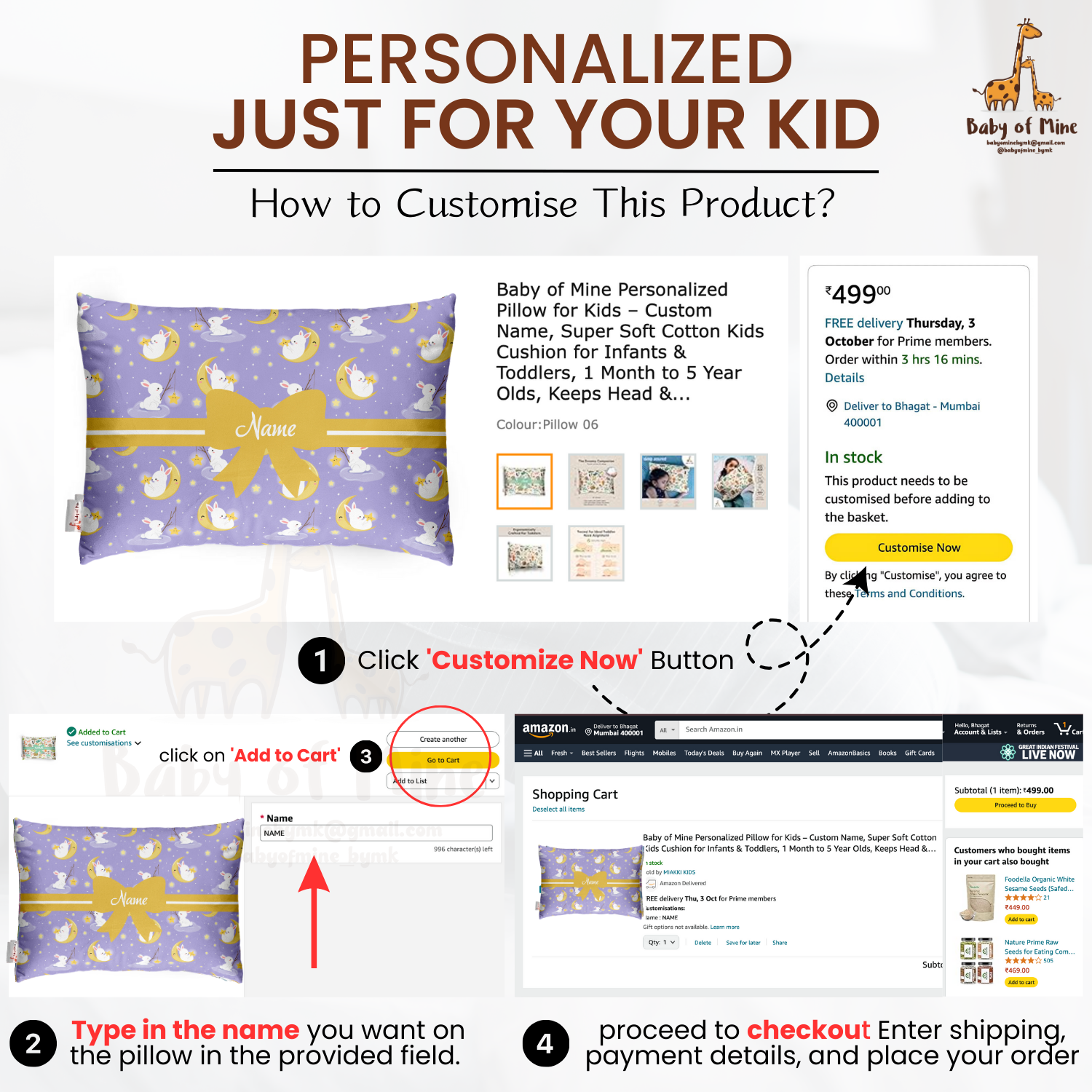 Baby of Mine Premium Baby Infant Pillow for Kids Age 1 Year To 5 Years - Imported Super Soft Fabric - Sky Rabbit Print