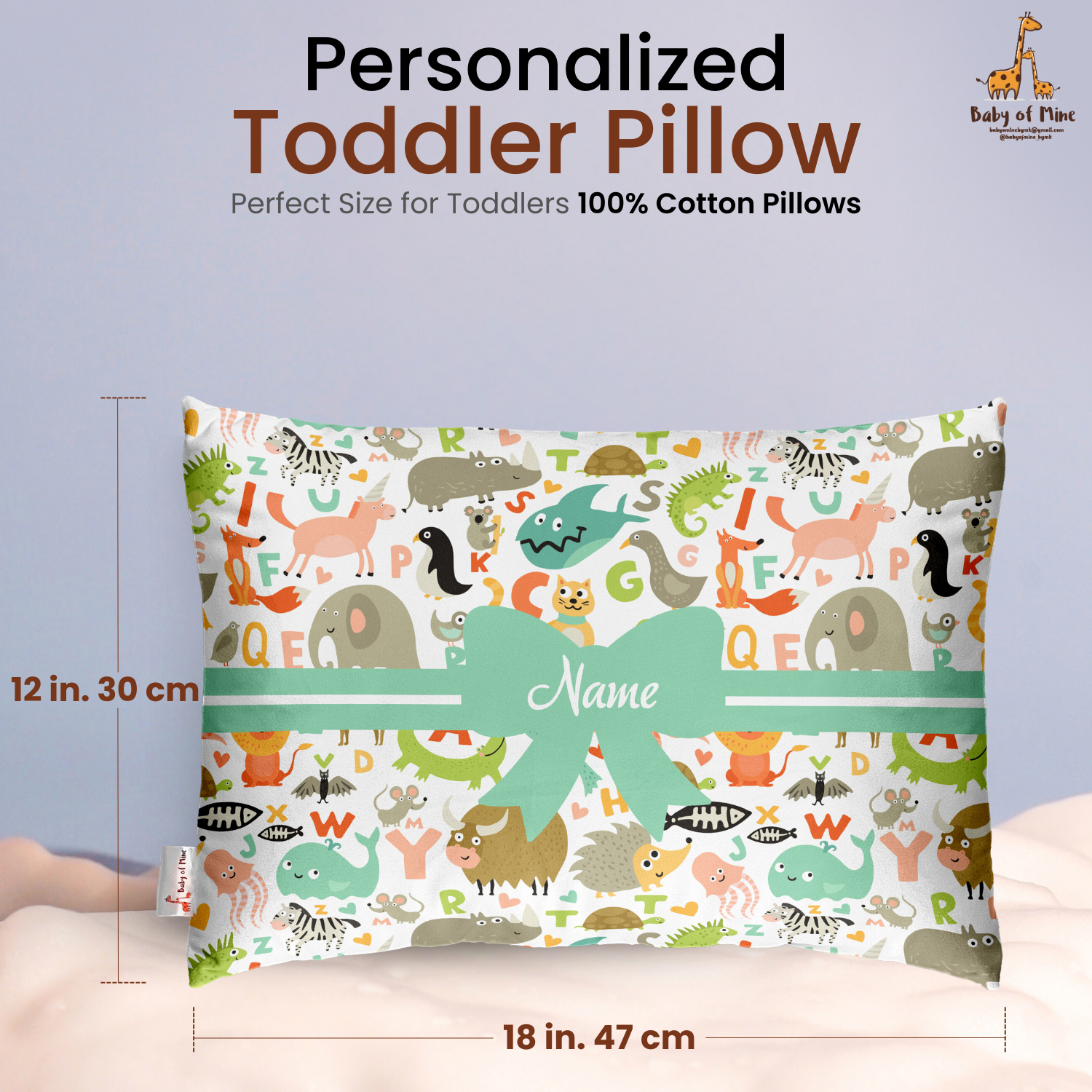 Baby of Mine Premium Baby Infant Pillow for Kids Age 1 Year To 5 Years - Imported Super Soft Fabric - Animal Letters Print