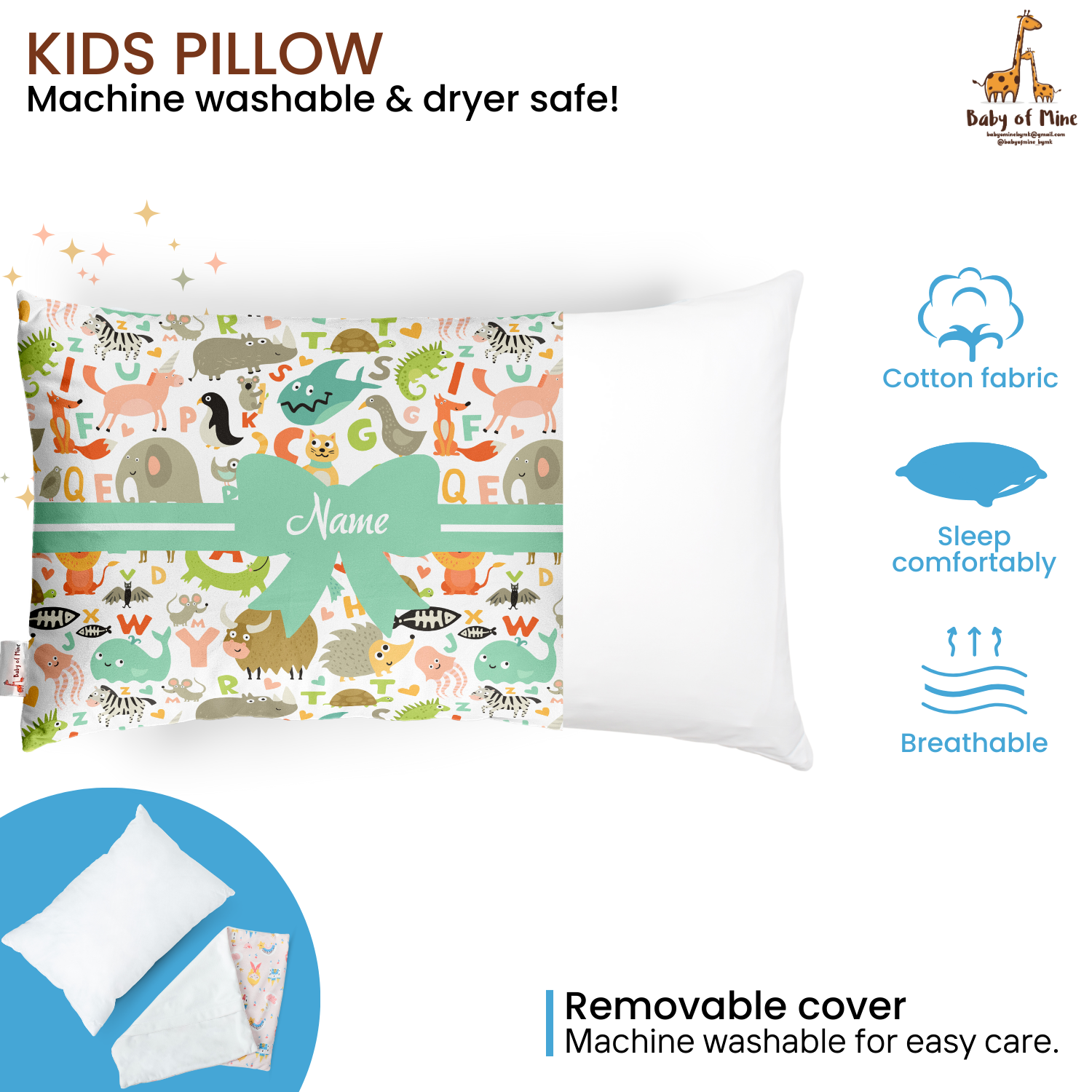 Baby of Mine Premium Baby Infant Pillow for Kids Age 1 Year To 5 Years - Imported Super Soft Fabric - Animal Letters Print