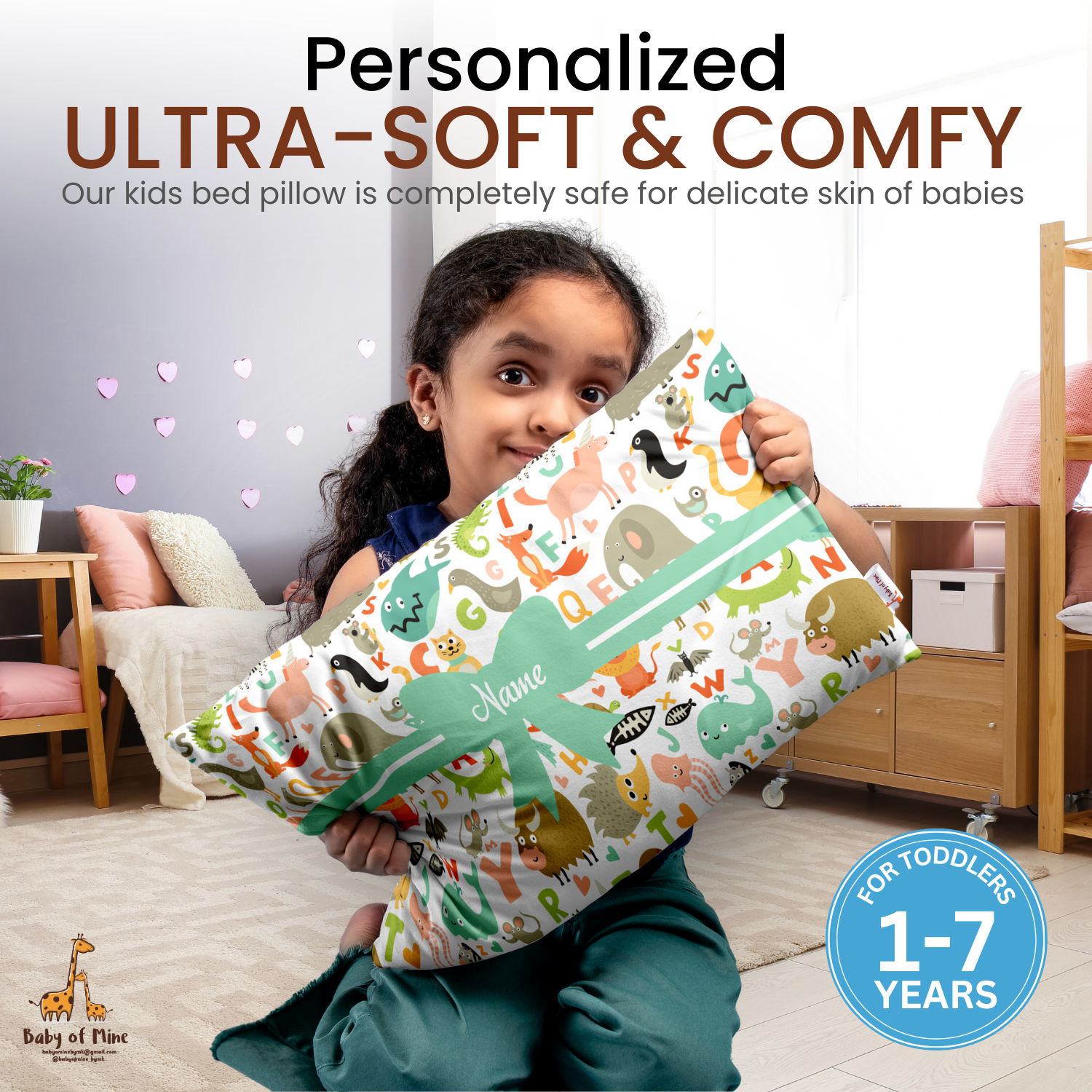 Baby of Mine Premium Baby Infant Pillow for Kids Age 1 Year To 5 Years - Imported Super Soft Fabric - Animal Letters Print