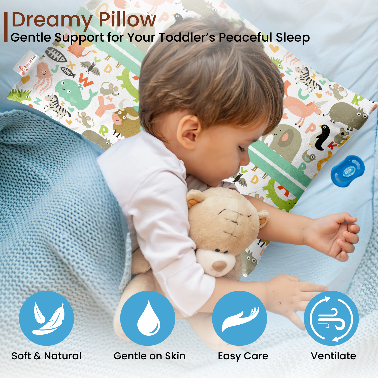 Baby of Mine Premium Baby Infant Pillow for Kids Age 1 Year To 5 Years - Imported Super Soft Fabric - Animal Letters Print