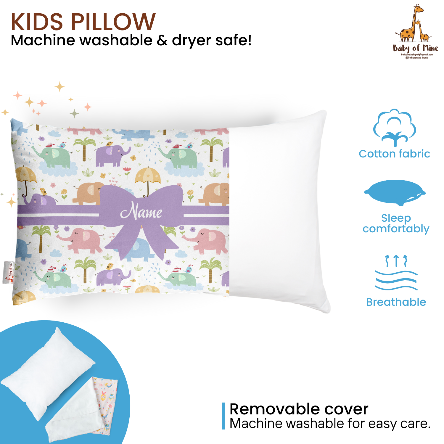 Baby of Mine Premium Baby Infant Pillow for Kids Age 1 Year To 5 Years - Imported Super Soft Fabric - Colourfull Elephant Print