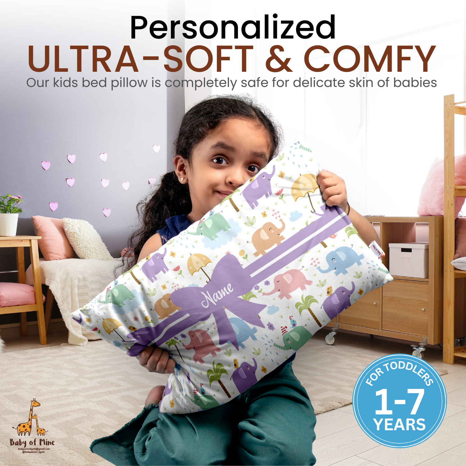 Baby of Mine Premium Baby Infant Pillow for Kids Age 1 Year To 5 Years - Imported Super Soft Fabric - Colourfull Elephant Print