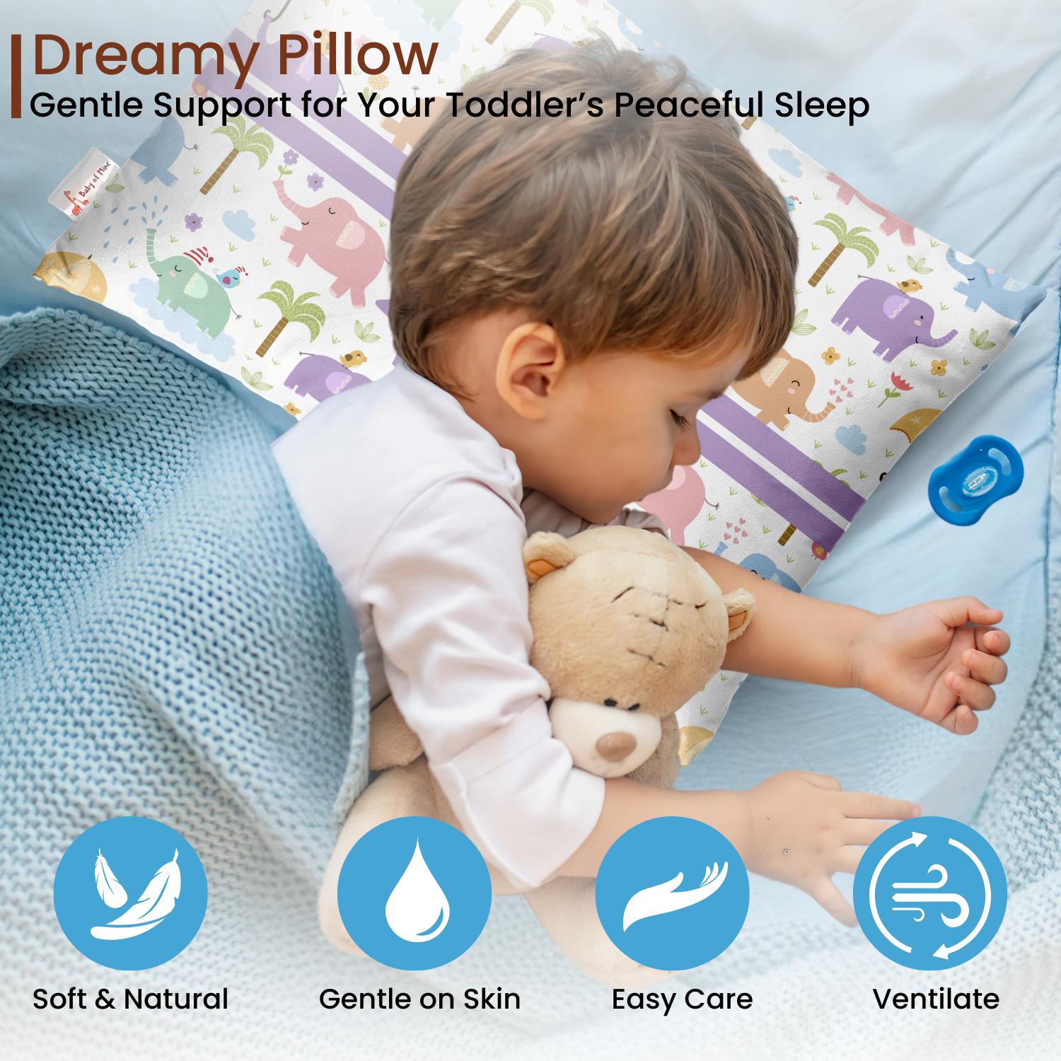 Baby of Mine Premium Baby Infant Pillow for Kids Age 1 Year To 5 Years - Imported Super Soft Fabric - Colourfull Elephant Print