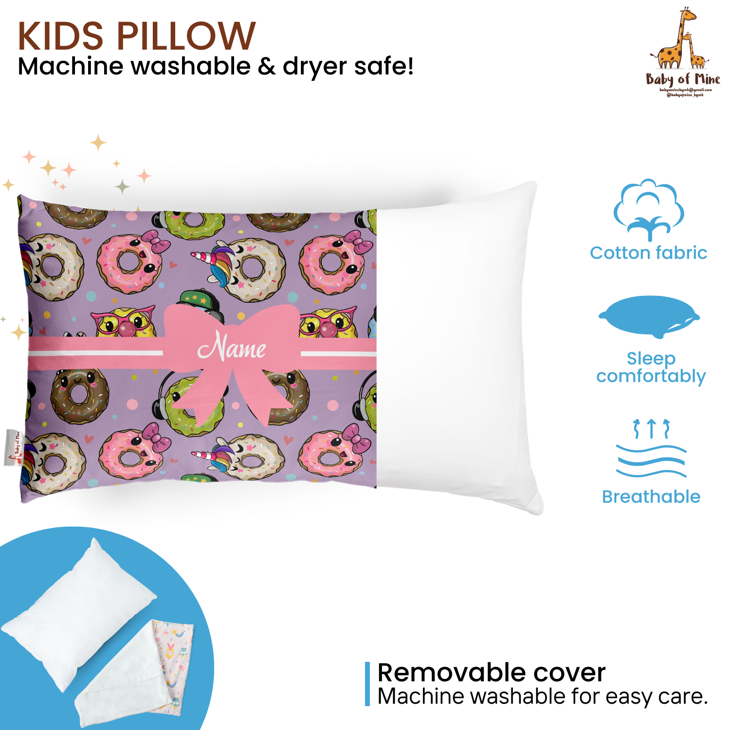 Baby of Mine Premium Baby Infant Pillow for Kids Age 1 Year To 5 Years - Imported Super Soft Fabric - Funky Donut Print