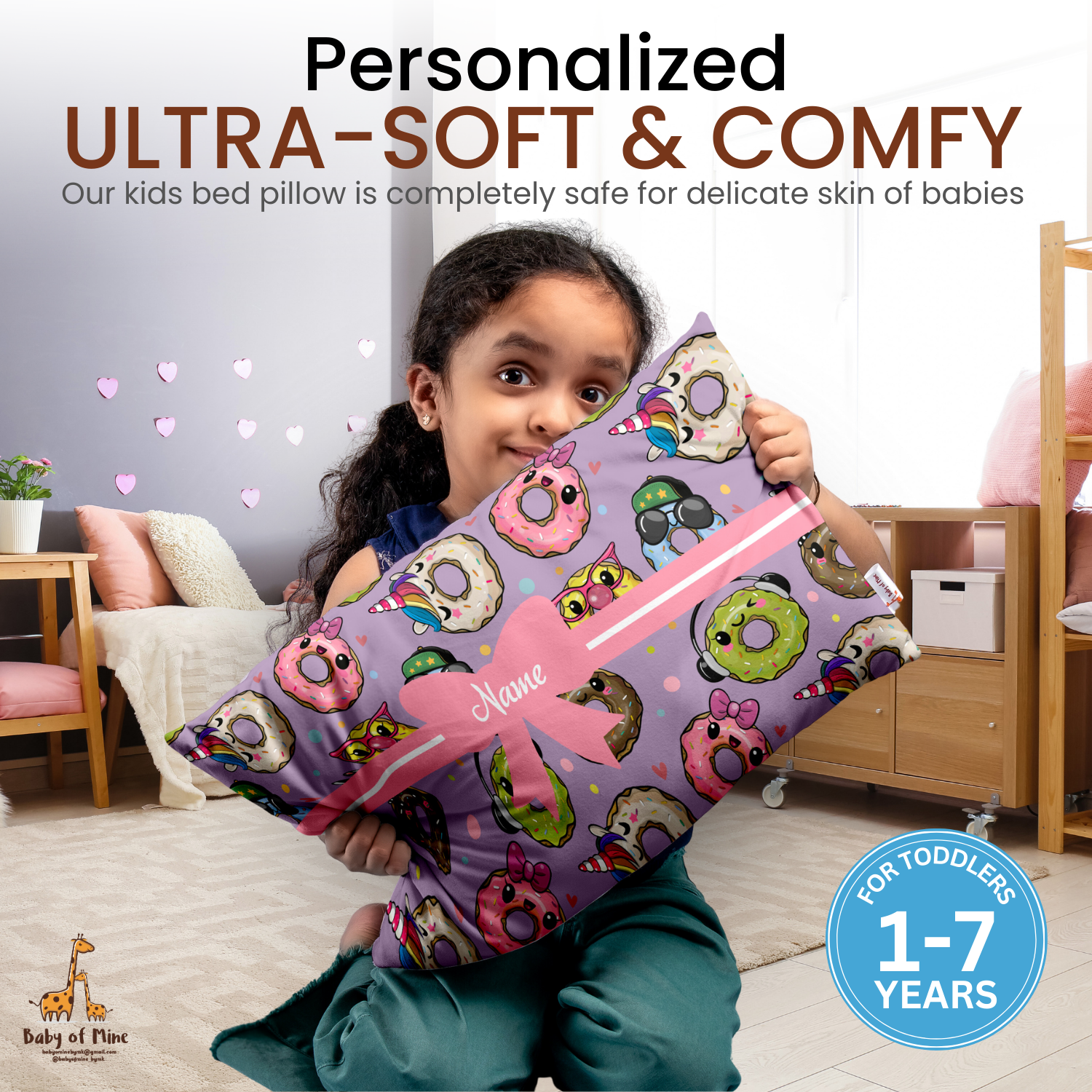 Baby of Mine Premium Baby Infant Pillow for Kids Age 1 Year To 5 Years - Imported Super Soft Fabric - Funky Donut Print