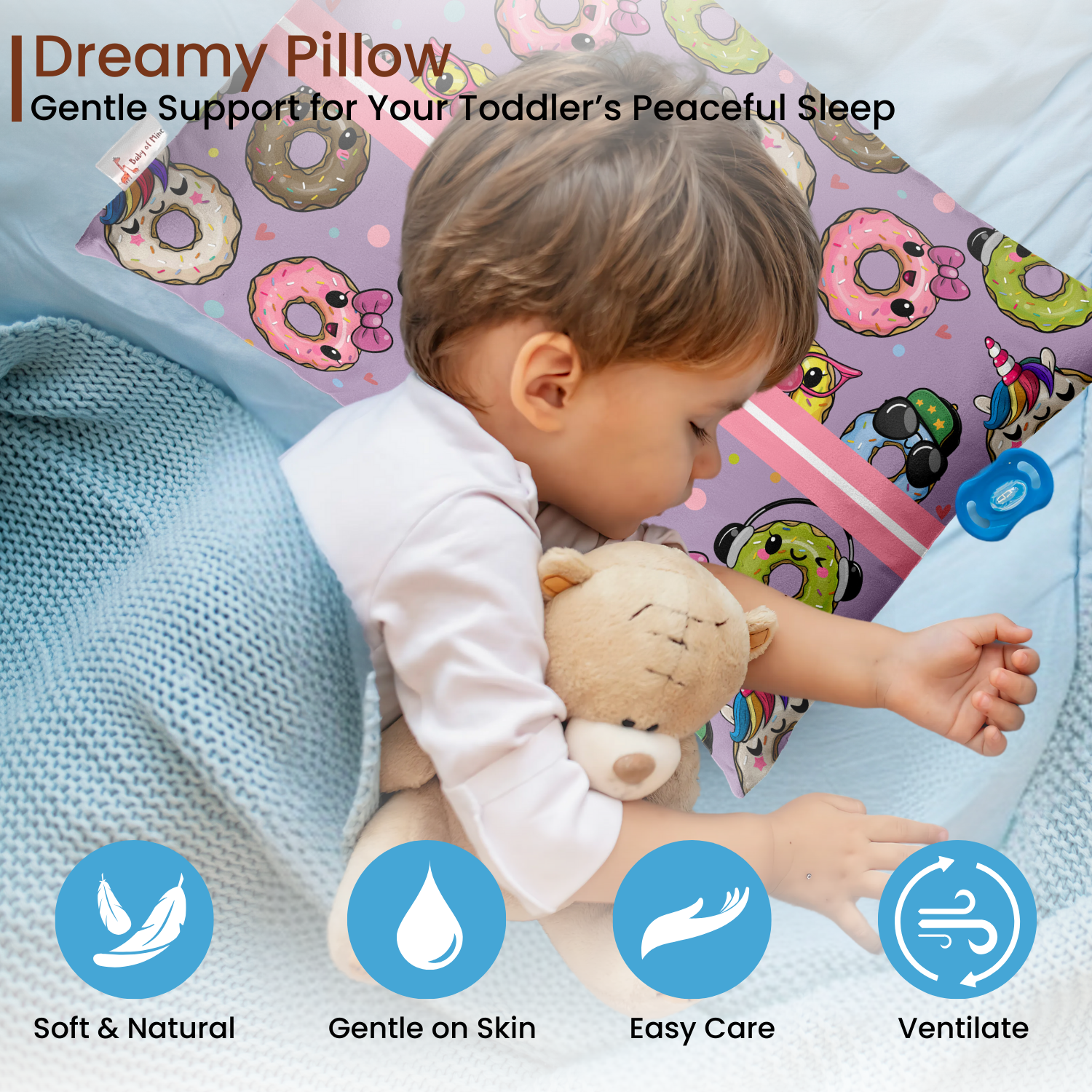 Baby of Mine Premium Baby Infant Pillow for Kids Age 1 Year To 5 Years - Imported Super Soft Fabric - Funky Donut Print