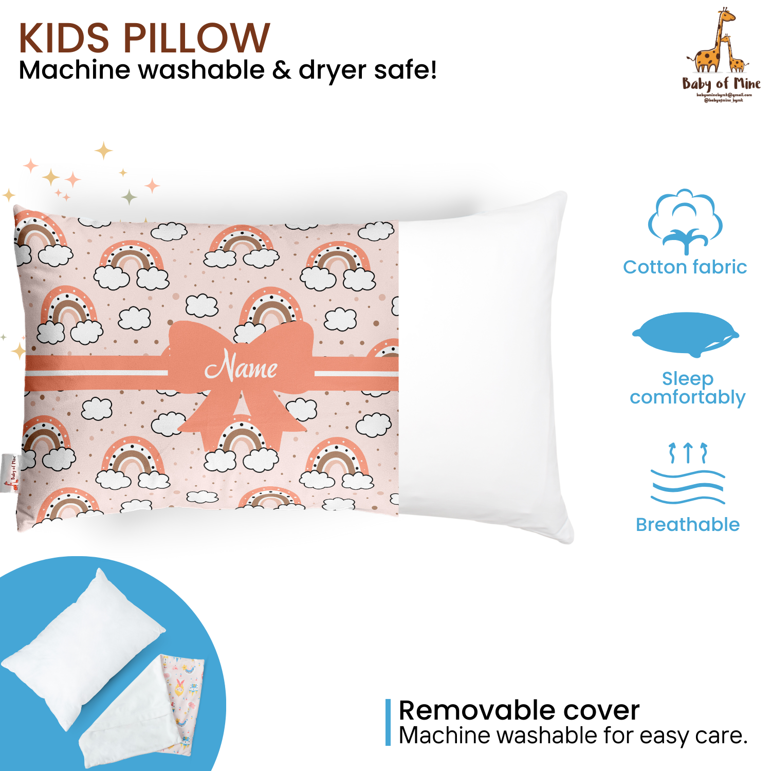 Baby of Mine Premium Baby Infant Pillow for Kids Age 1 Year To 5 Years - Imported Super Soft Fabric - Ranbbow  Print