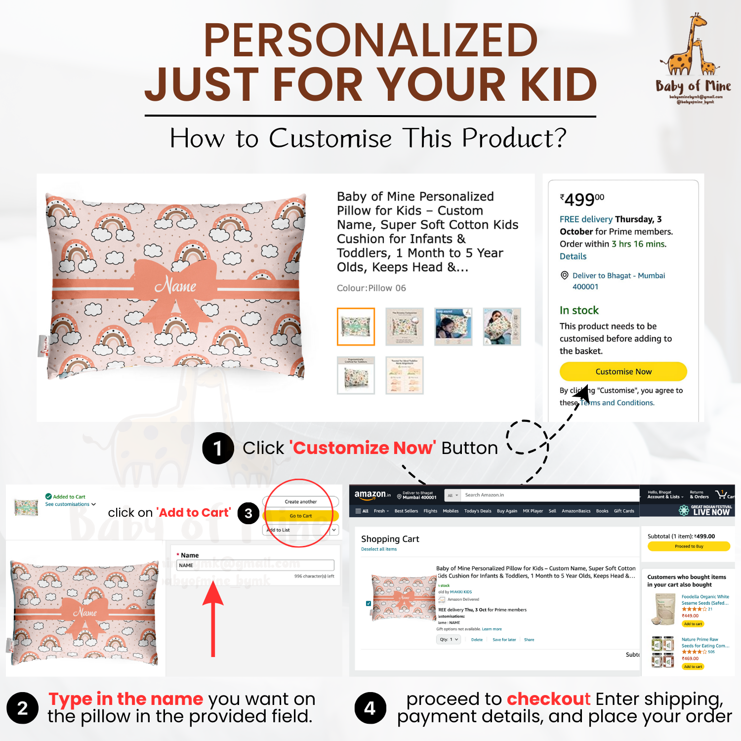 Baby of Mine Premium Baby Infant Pillow for Kids Age 1 Year To 5 Years - Imported Super Soft Fabric - Ranbbow  Print