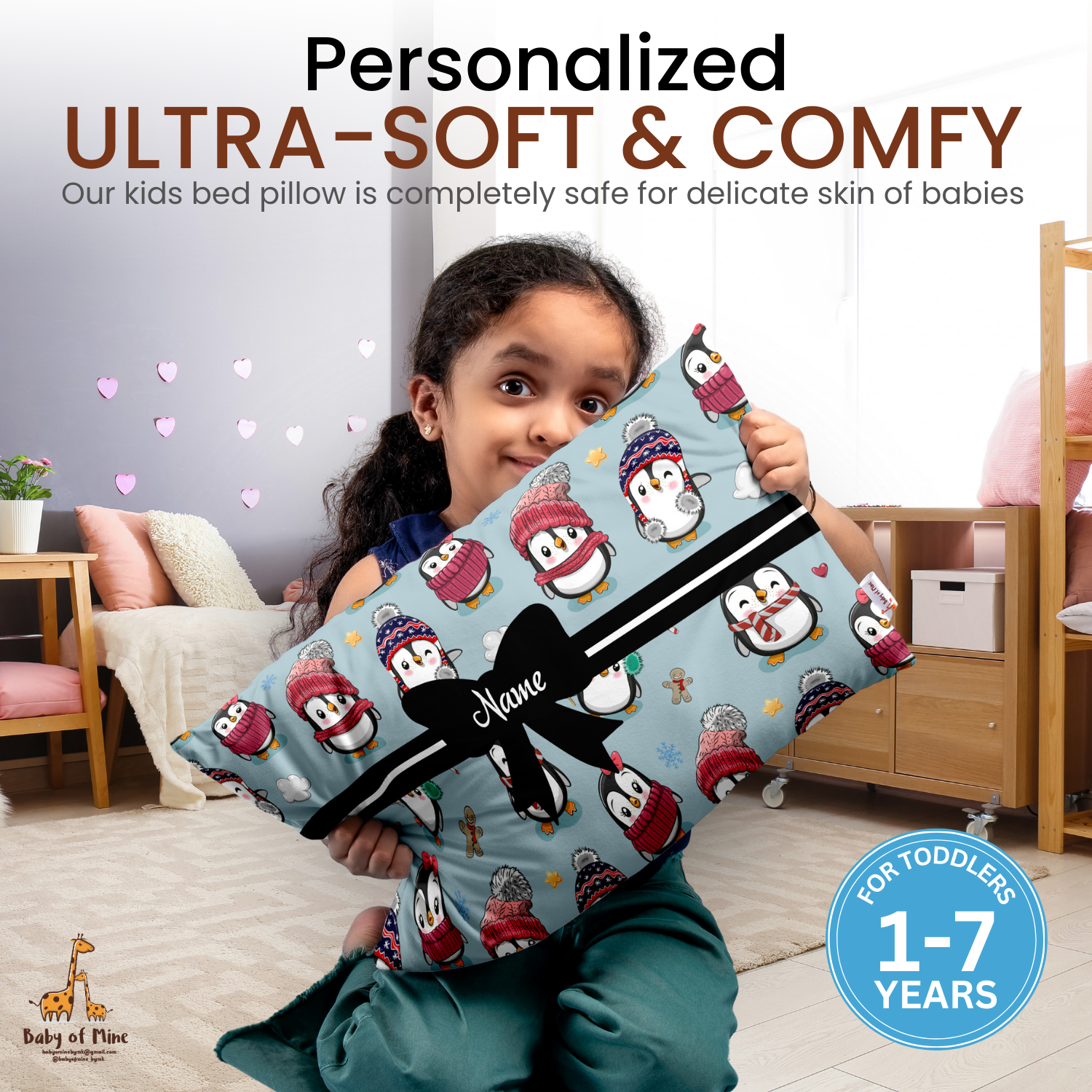 Baby of Mine Premium Baby Infant Pillow for Kids Age 1 Year To 5 Years - Imported Super Soft Fabric - Ice Penguin Print