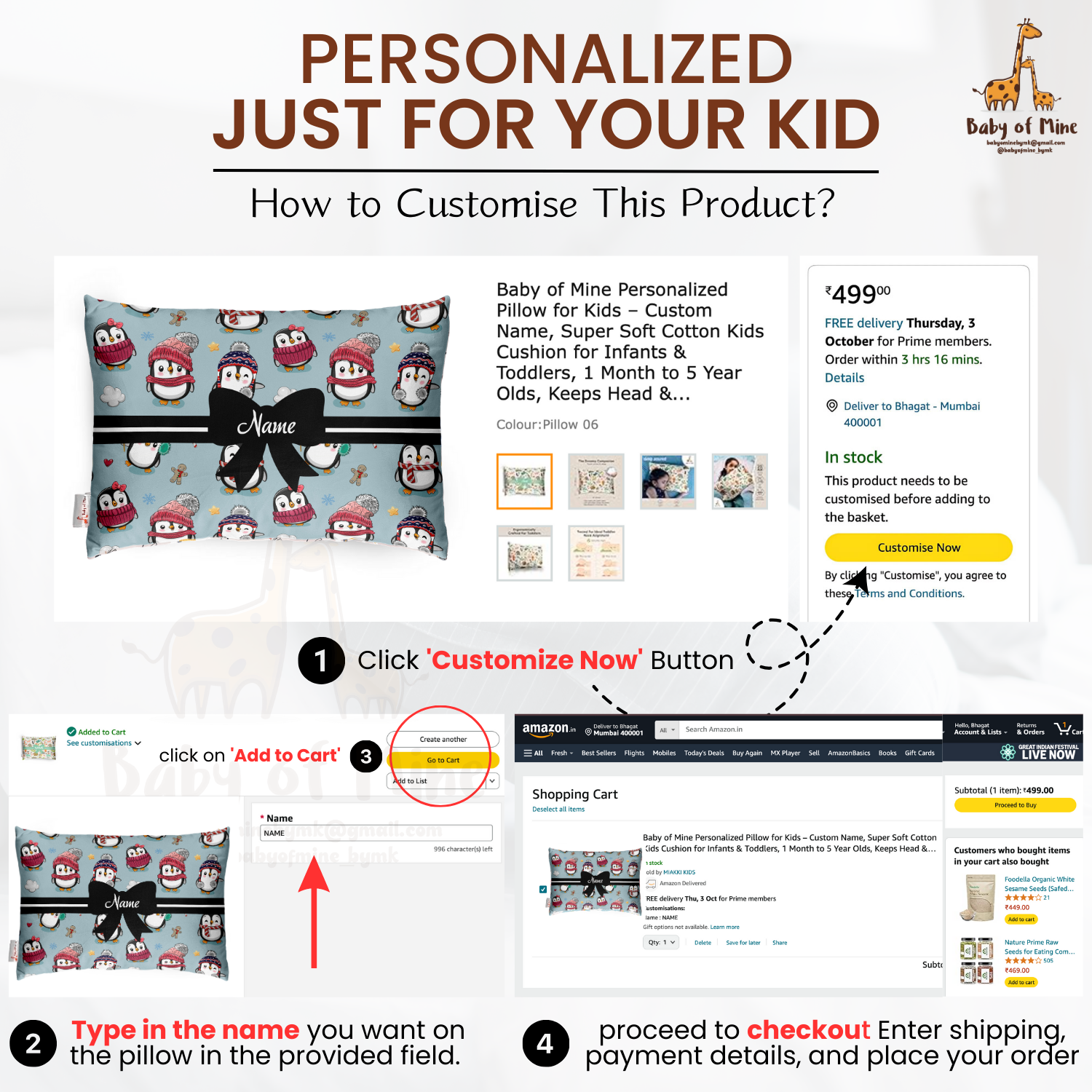 Baby of Mine Premium Baby Infant Pillow for Kids Age 1 Year To 5 Years - Imported Super Soft Fabric - Ice Penguin Print