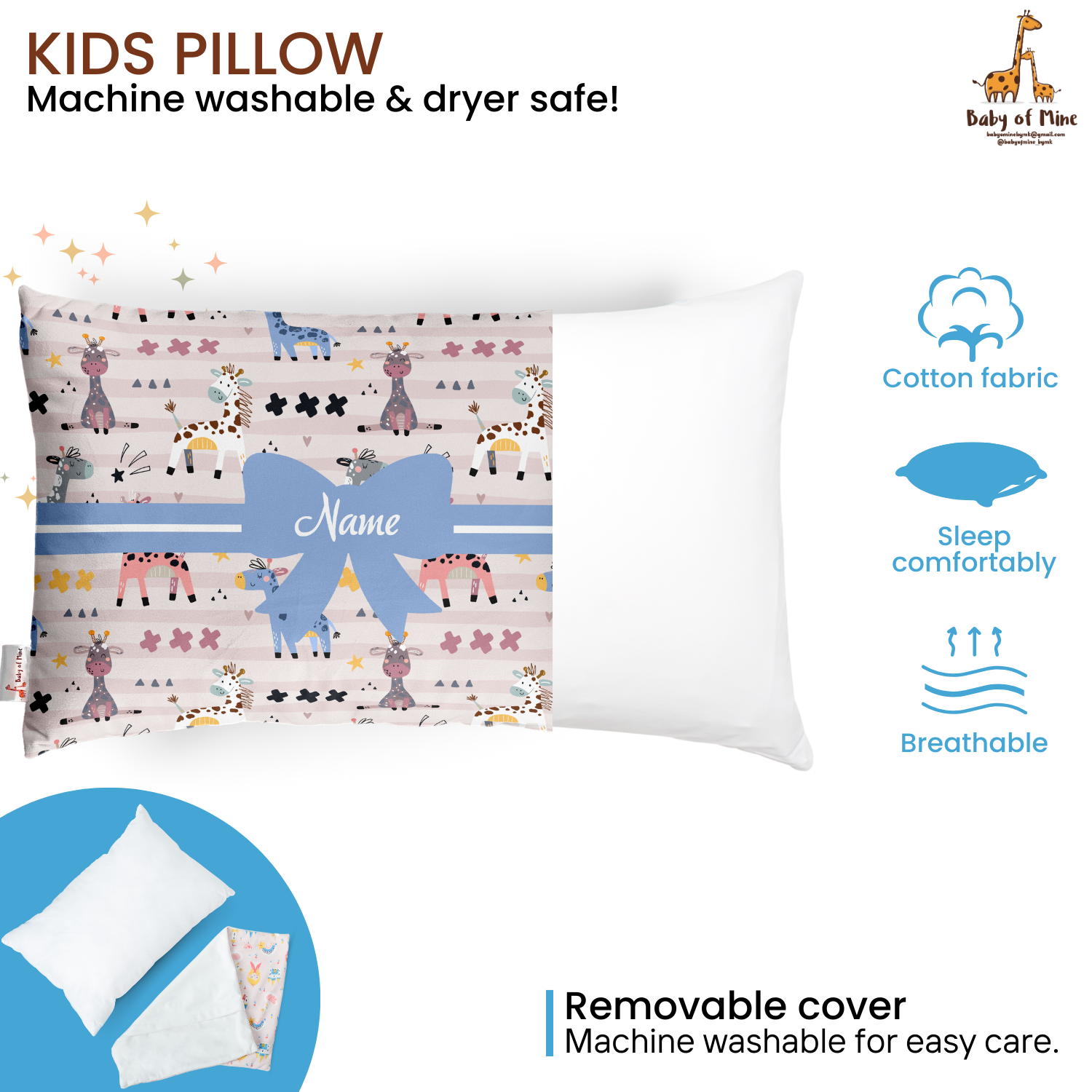 Baby of Mine Premium Baby Infant Pillow for Kids Age 1 Year To 5 Years - Imported Super Soft Fabric - Baby Giraffe Print